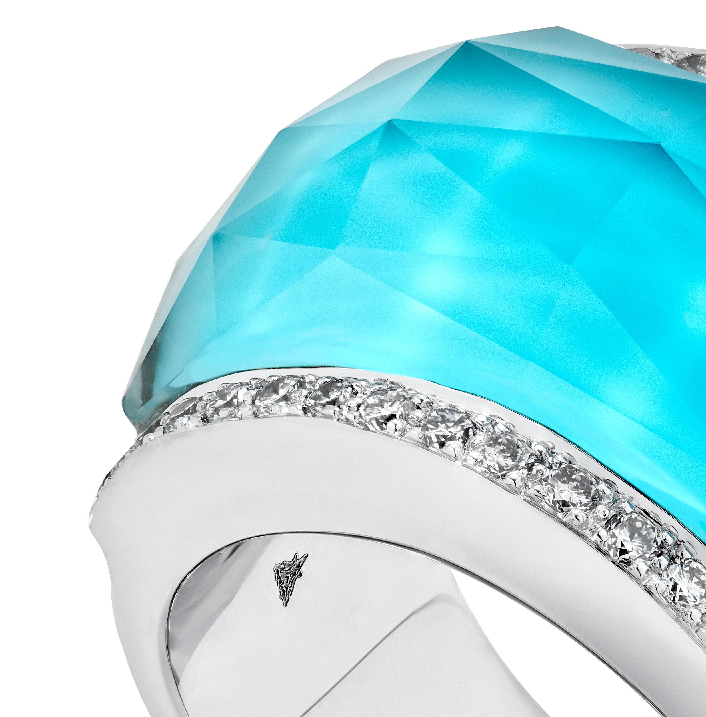 For Sale:  Stephen Webster Turquoise Crystal Haze and White Diamond Pavé Cocktail Ring 4