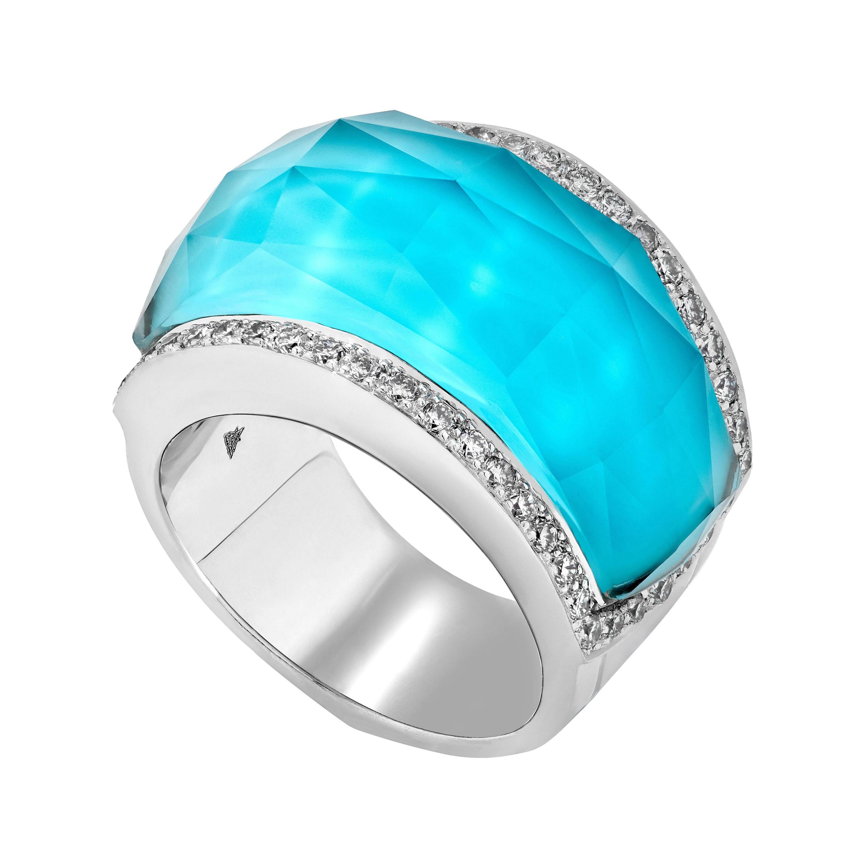 For Sale:  Stephen Webster Turquoise Crystal Haze and White Diamond Pavé Cocktail Ring