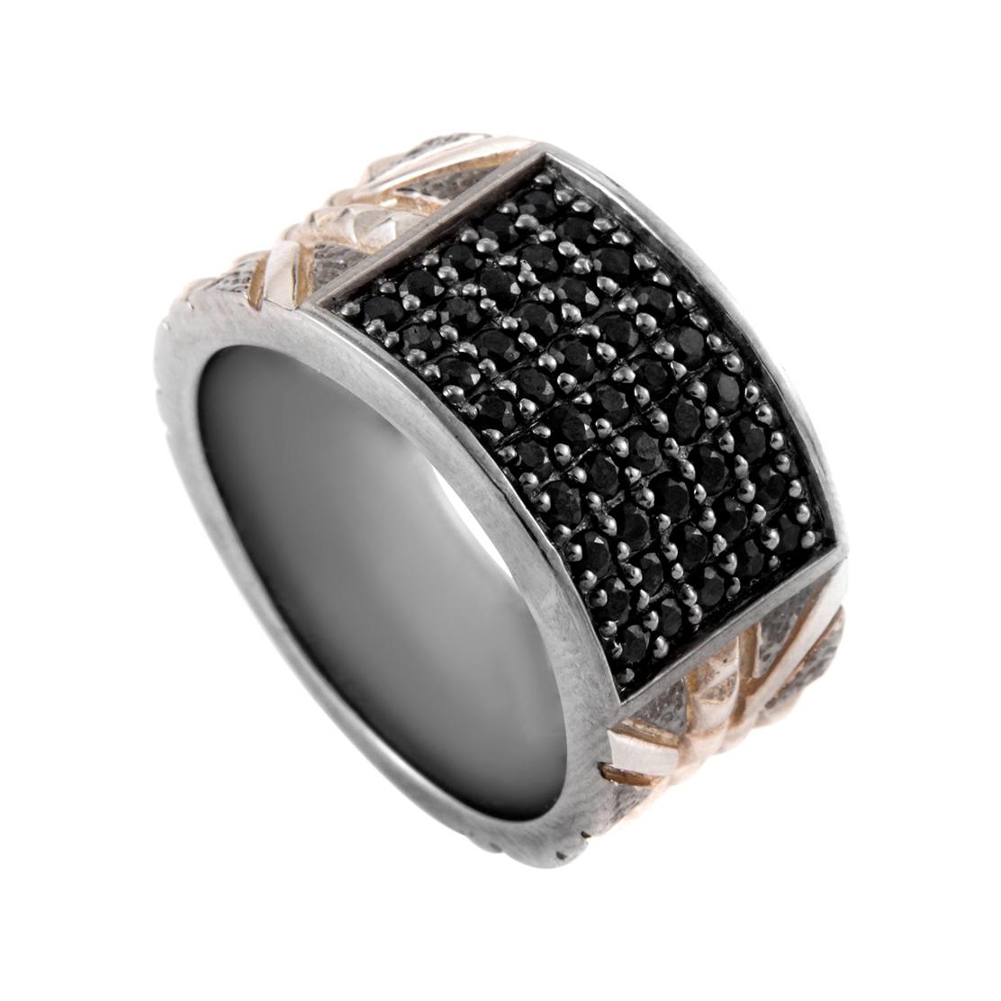 Stephen Webster UK Silver and Rhodium Black Sapphire Union Jack Ring