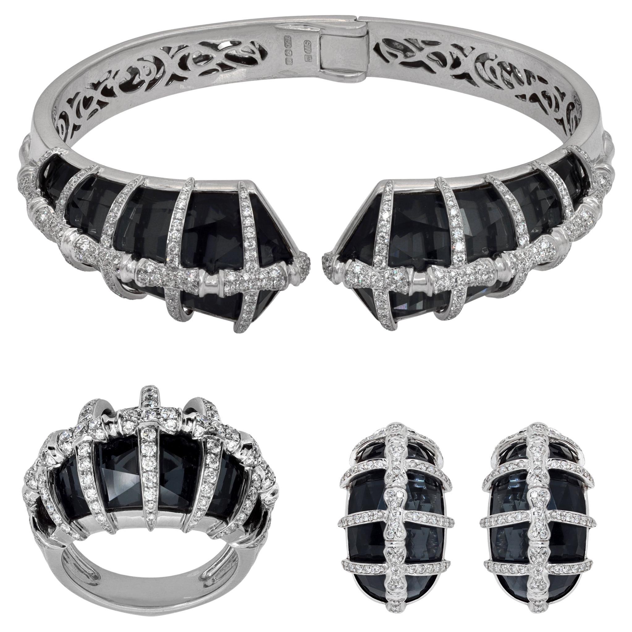 Stephen Webster "Verne Sushi" bracelet, ring & earrings set in 18k white gold For Sale