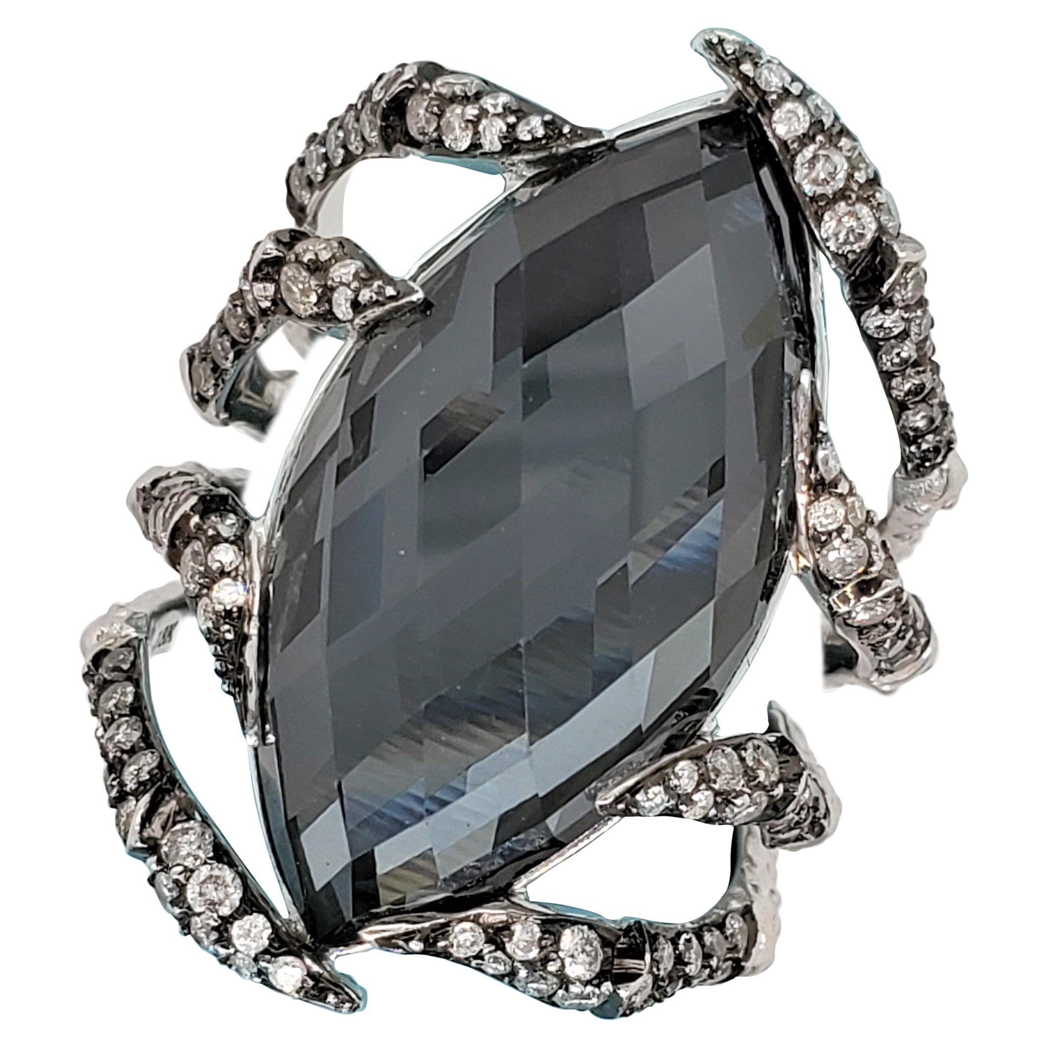 Stephen Webster White Gold 17.20 Carat Marquise Hematite and Diamond Ladies Ring