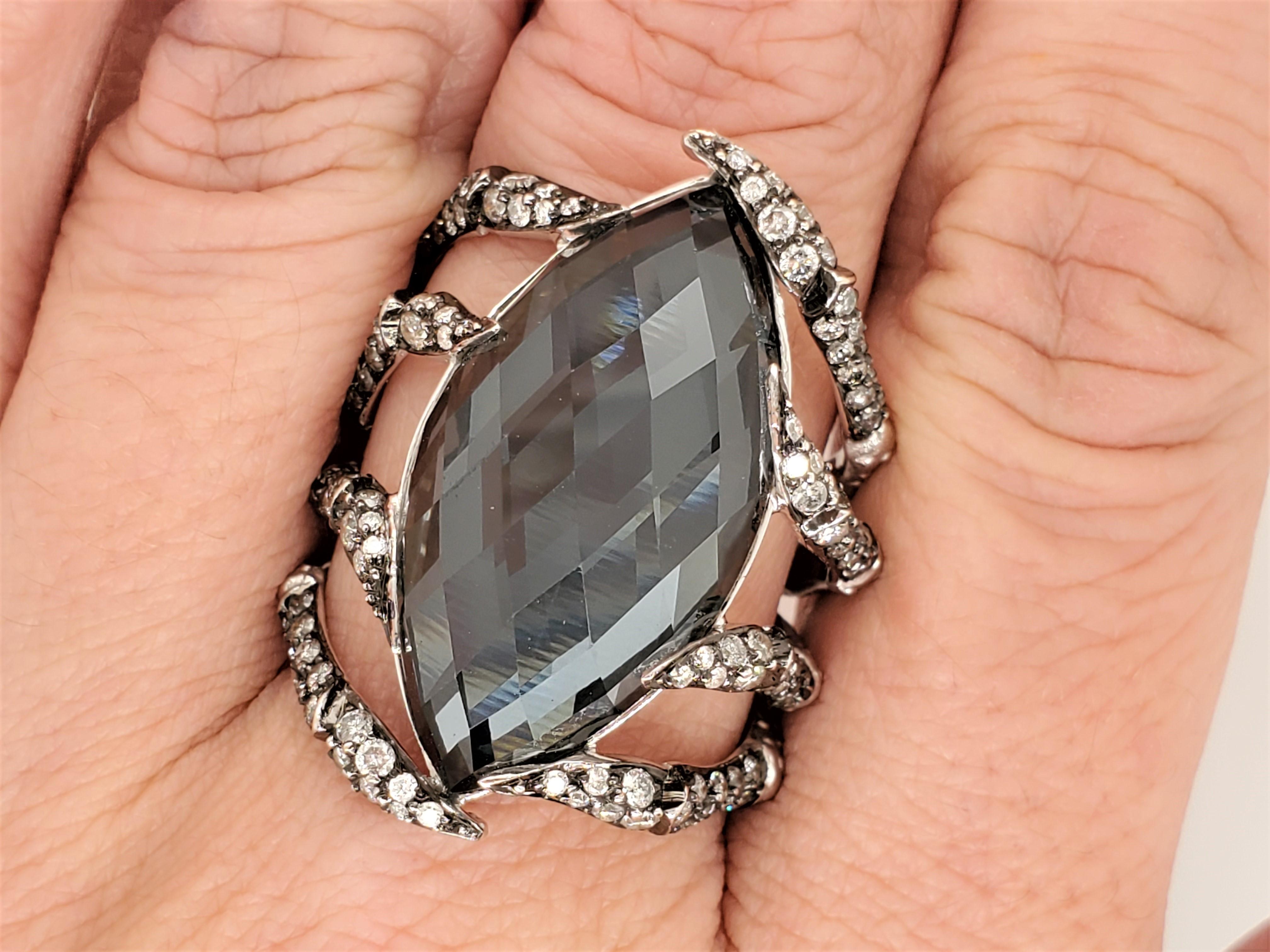 Stephen Webster White Gold 17.20 Carat Marquise Hematite and Diamond Ladies Ring In Excellent Condition In Columbia, MO