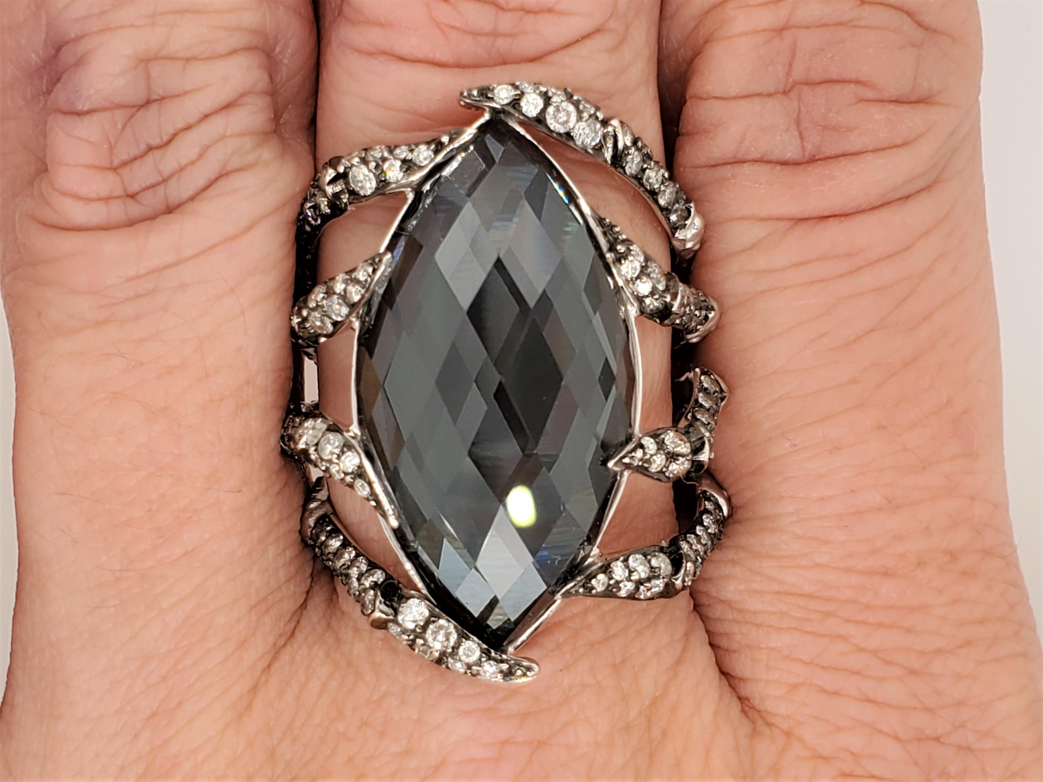 Women's or Men's Stephen Webster White Gold 17.20 Carat Marquise Hematite and Diamond Ladies Ring