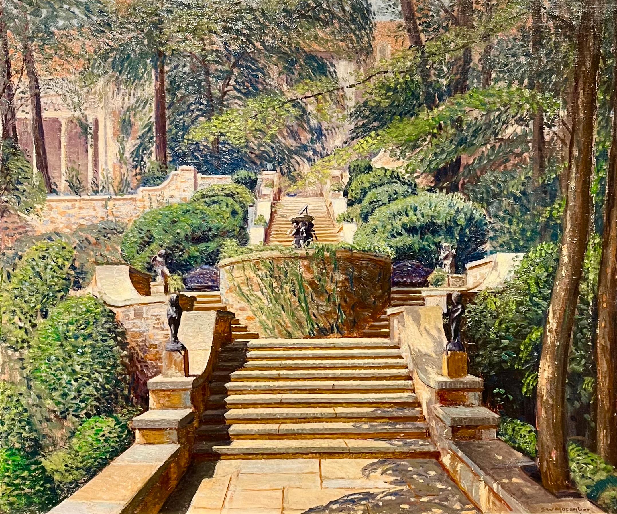 Winterthur Garden, Delaware, 1920s Impressionist Oil on Canvas