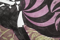 Garden Strollers, Modern Woodcut Print by Stephen White