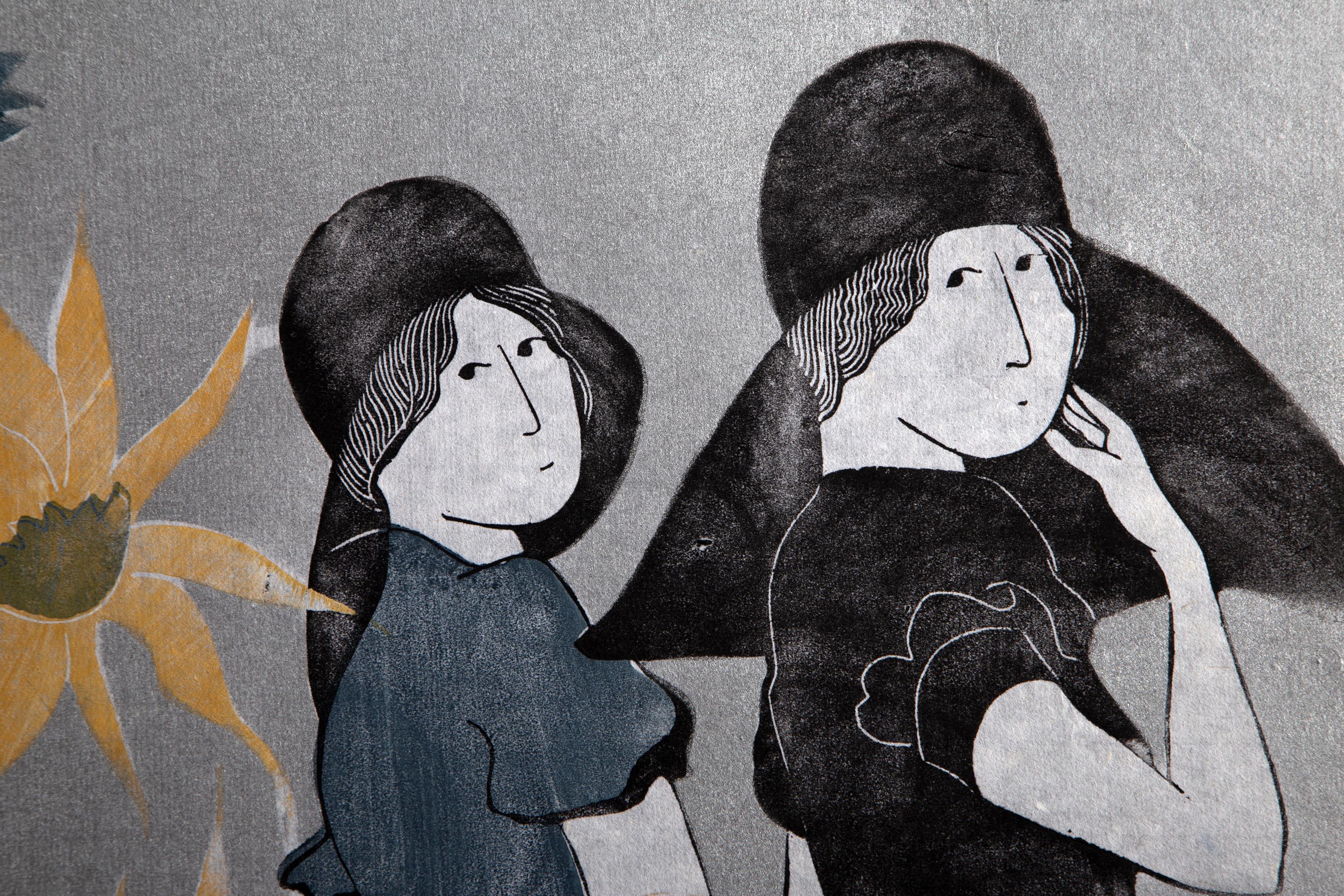 The Gardeners, Modern Woodcut Print by Stephen White 1