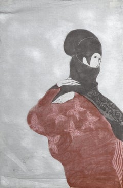 Vintage Velvet Cape, Modern Woodcut Print by Stephen White