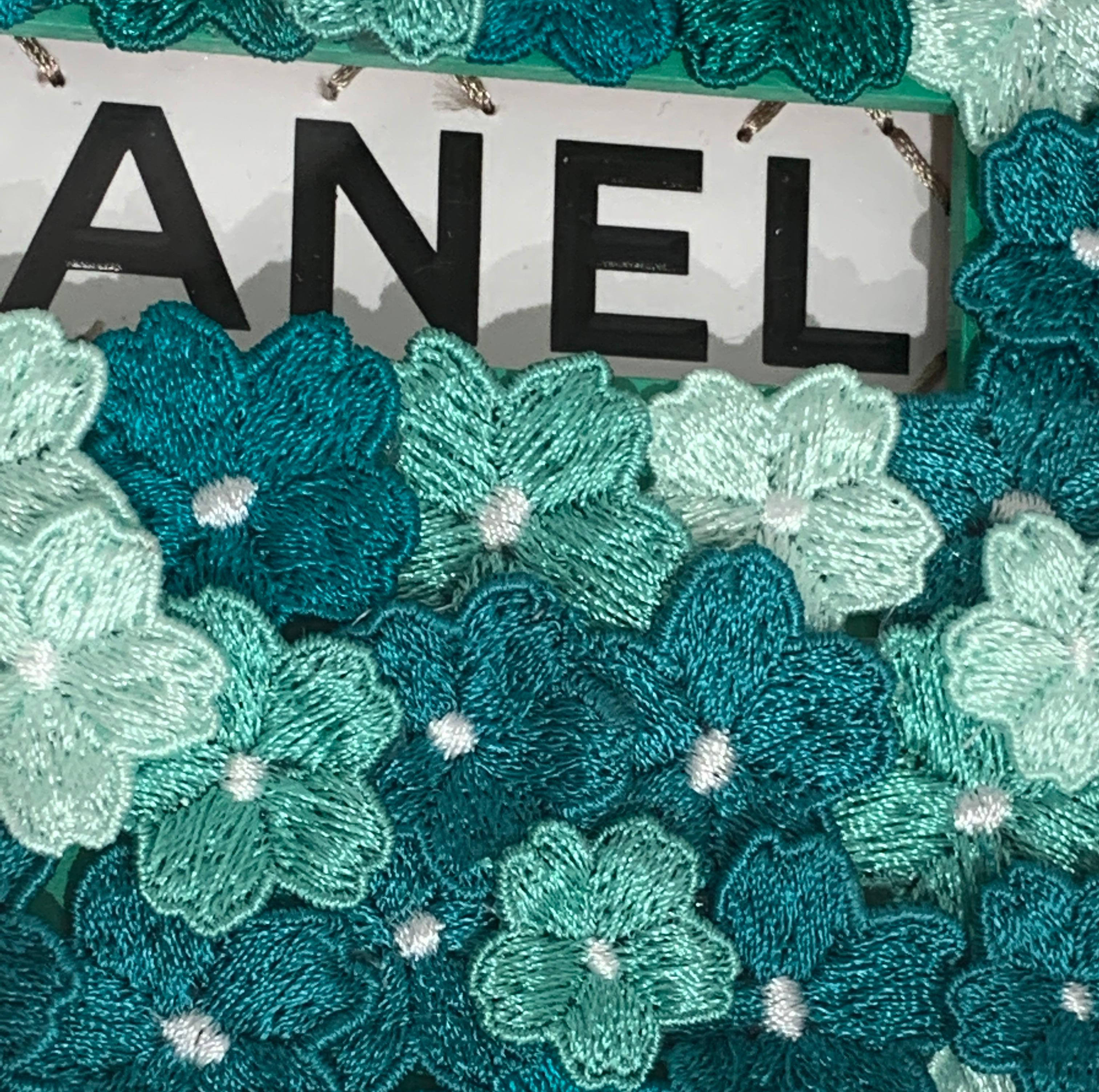 Chanel Flower (Teal), Embroidery Assemblage  - Contemporary Mixed Media Art by Stephen Wilson
