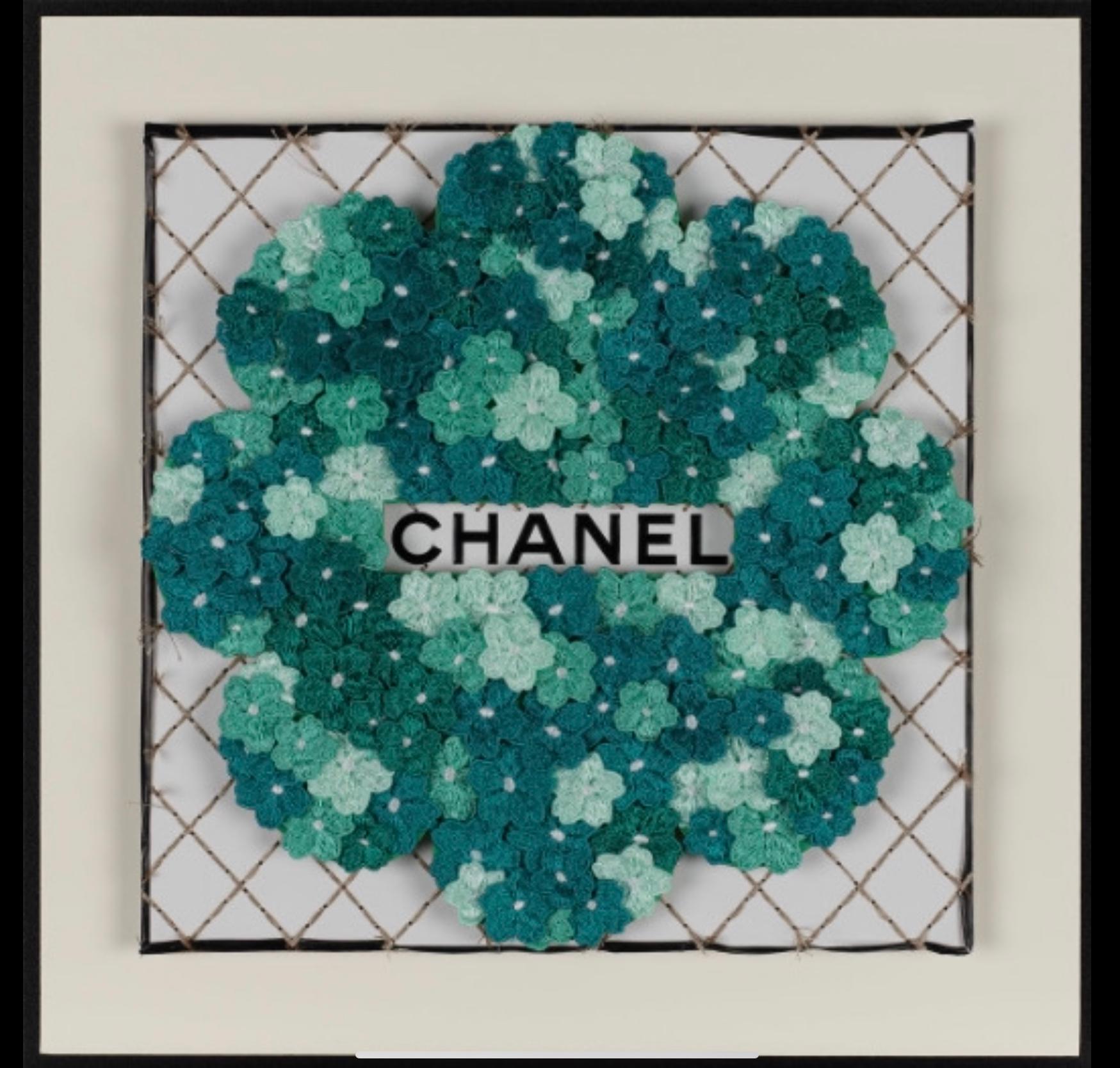 Chanel Flower (Teal), Embroidery Assemblage  - Mixed Media Art by Stephen Wilson