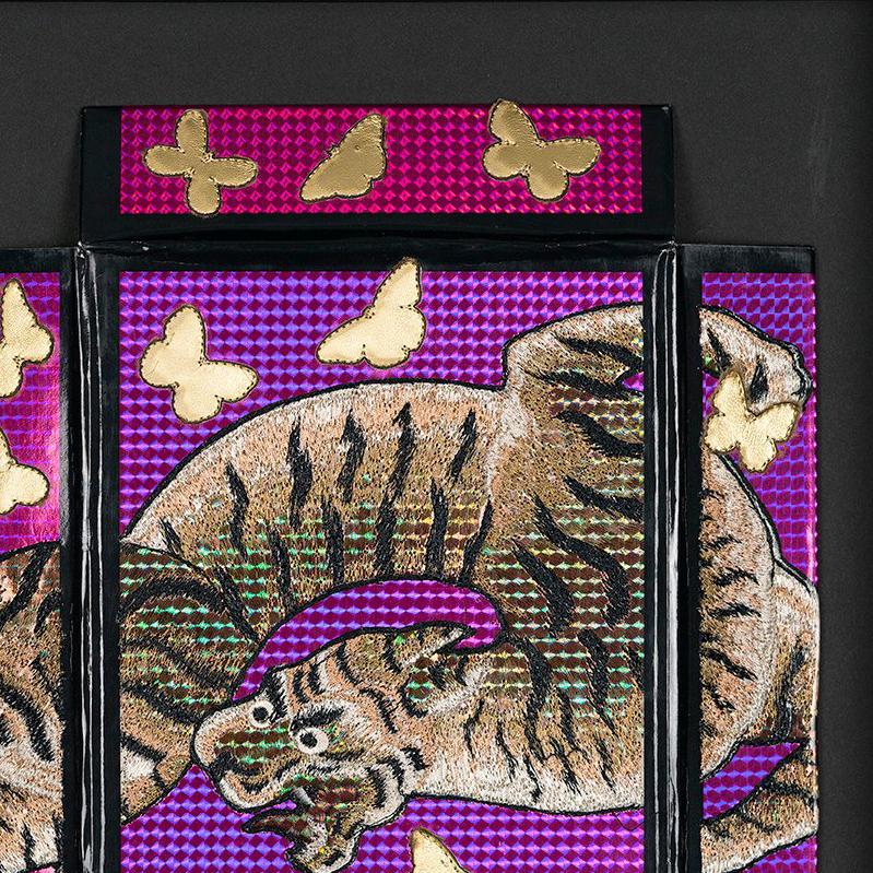 Artist:  Wilson, Stephen
Title:  Gucci Vegas Tiger
Series:  Luxury
Date:  2018
Medium:  Mixed Media
Framed Dimensions:  21.5