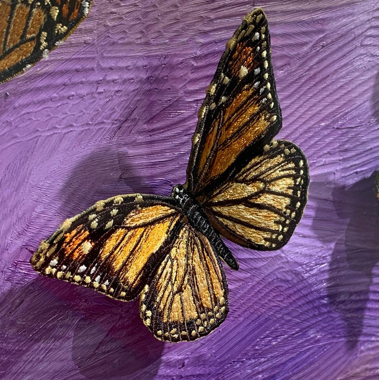 Lavender Butterfly Study, Embroidery Assemblage  - Contemporary Mixed Media Art by Stephen Wilson