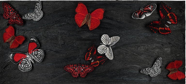 Midnight Butterfly Study, Embroidery Assemblage  - Mixed Media Art by Stephen Wilson