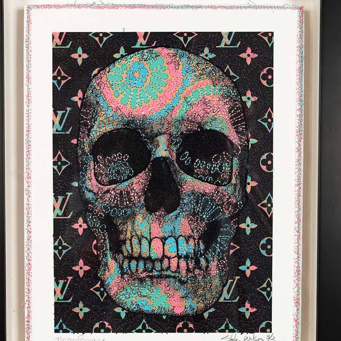 Robert Mars/Stephen Wilson Skulls Collaboration 3 is a pink, turquoise and black contemporary abstract figurative mixed media piece that measures 12 x 9 and is priced at $2,100.


Born and raised in Hoboken, New Jersey, Stephen Wilson is a