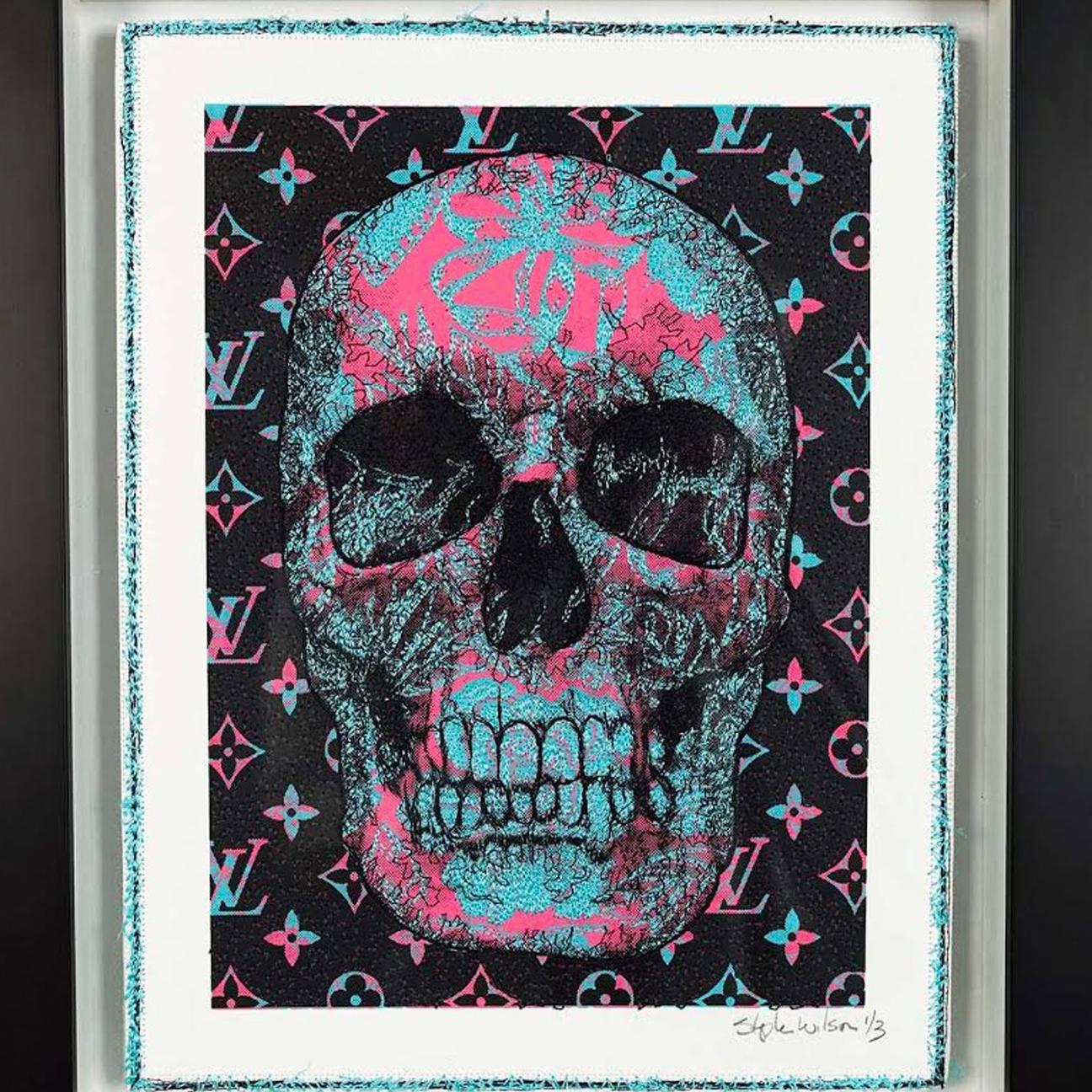 Robert Mars/Stephen Wilson Skulls Collaboration 4 is a pink blue and black contemporary abstract figurative mixed media piece that measures 12 x 9 and is priced at $2,100.


Born and raised in Hoboken, New Jersey, Stephen Wilson is a conceptual