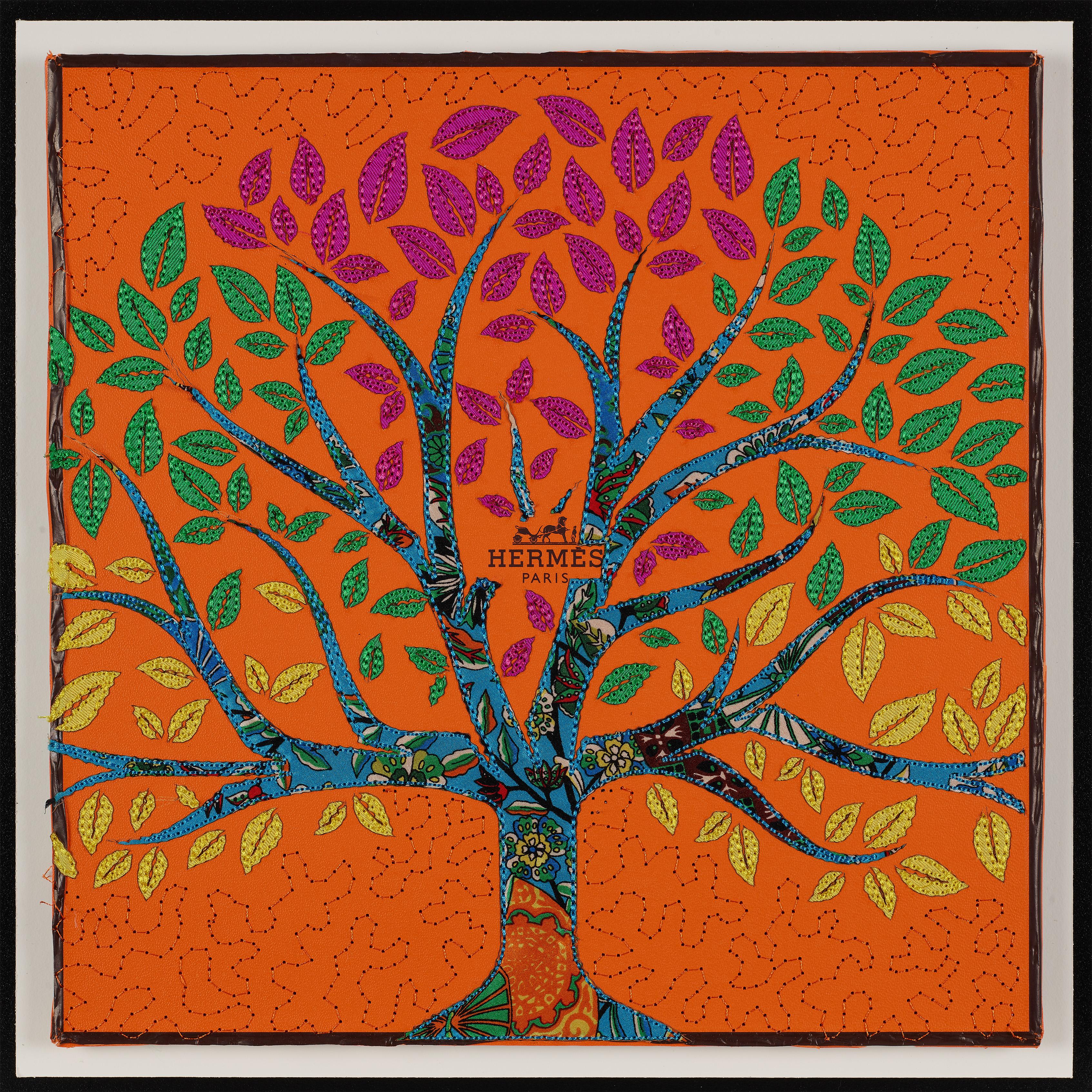 Vibrant Tree of Life, Embroidery Assemblage  - Mixed Media Art by Stephen Wilson