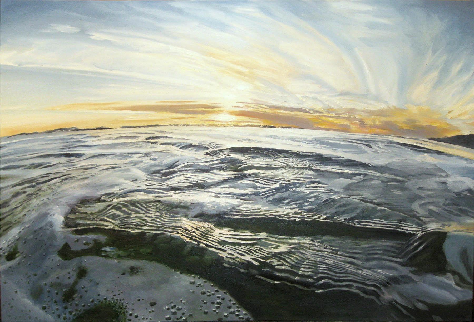 Stephen Wright Landscape Painting - Sunset, Waist Deep