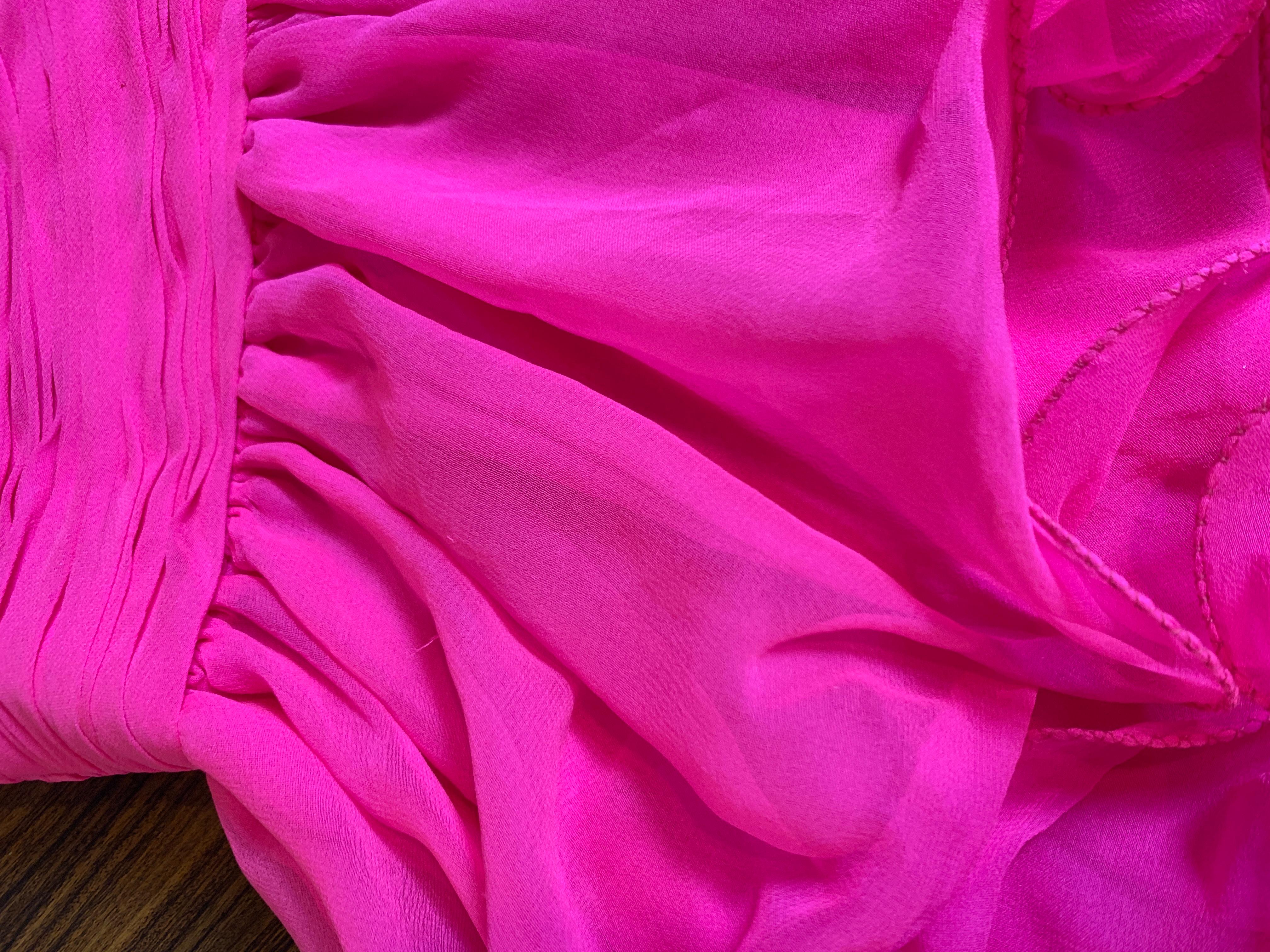 Stephen Yearick 1990s Bright Pink Ruffle Scarf and Strapless Dress 3