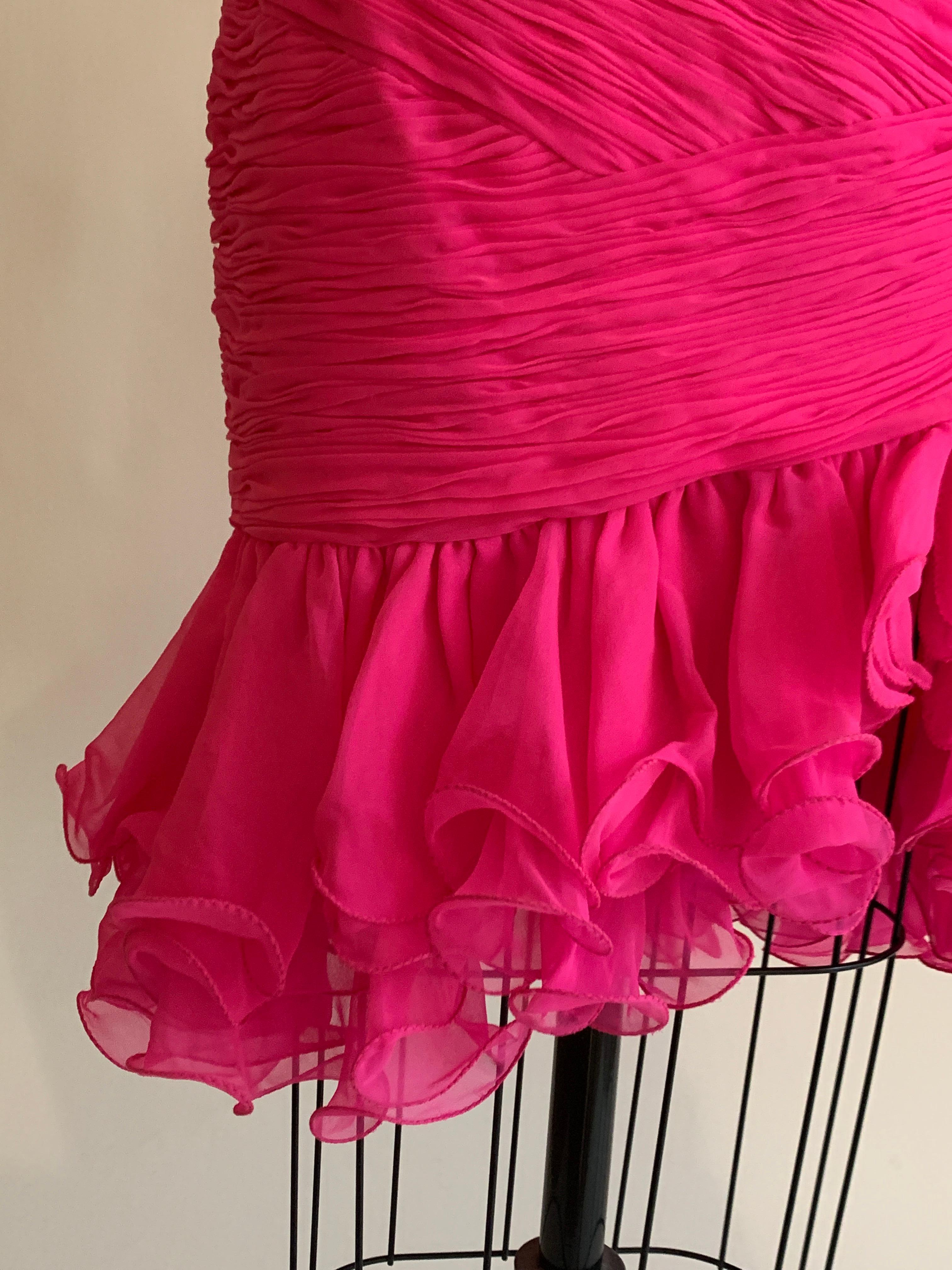 Stephen Yearick 1990s Bright Pink Ruffle Scarf and Strapless Dress In Good Condition In San Francisco, CA