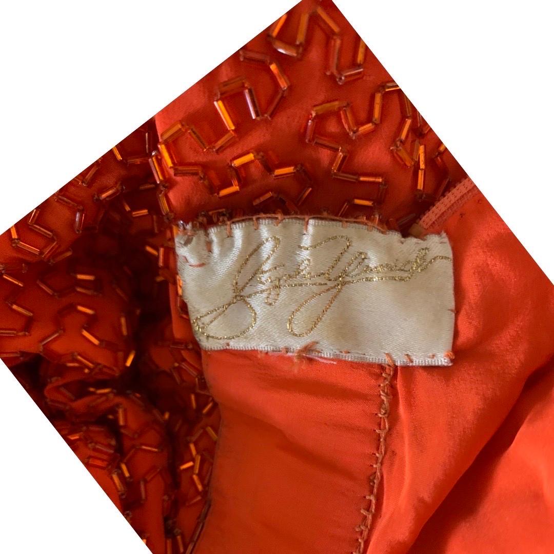 Stephen Yearick Custom Made Orange Silk Bugle Bead Tunic & Pant Set Plus Size  For Sale 11