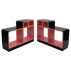 Stepped Art Deco Stands Lacquered in Black and Pink
