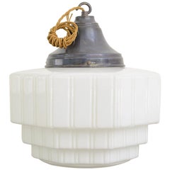 Stepped Belgian Opaline Pendant Light, circa 1920s