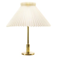 Stepped Column Brass Lamp with Le Klint Shade, Denmark, 1960s