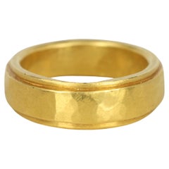 Stepped Edge Tapered 22K Gold Wedding Band Hammered Matte Finish