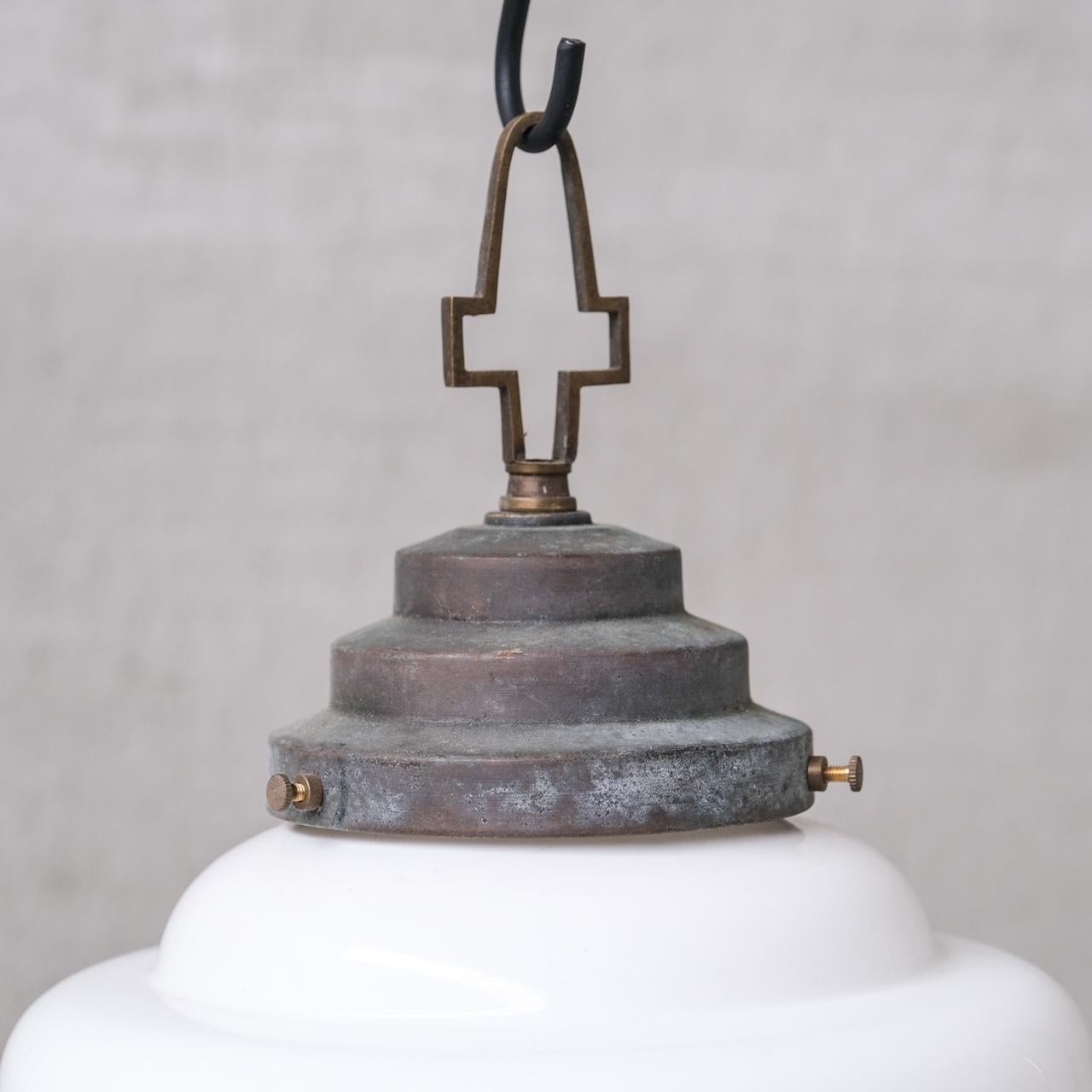 French Stepped Glass Opaline Pendant Light For Sale