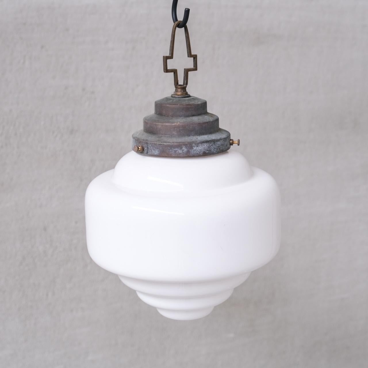 Stepped Glass Opaline Pendant Light In Good Condition For Sale In London, GB