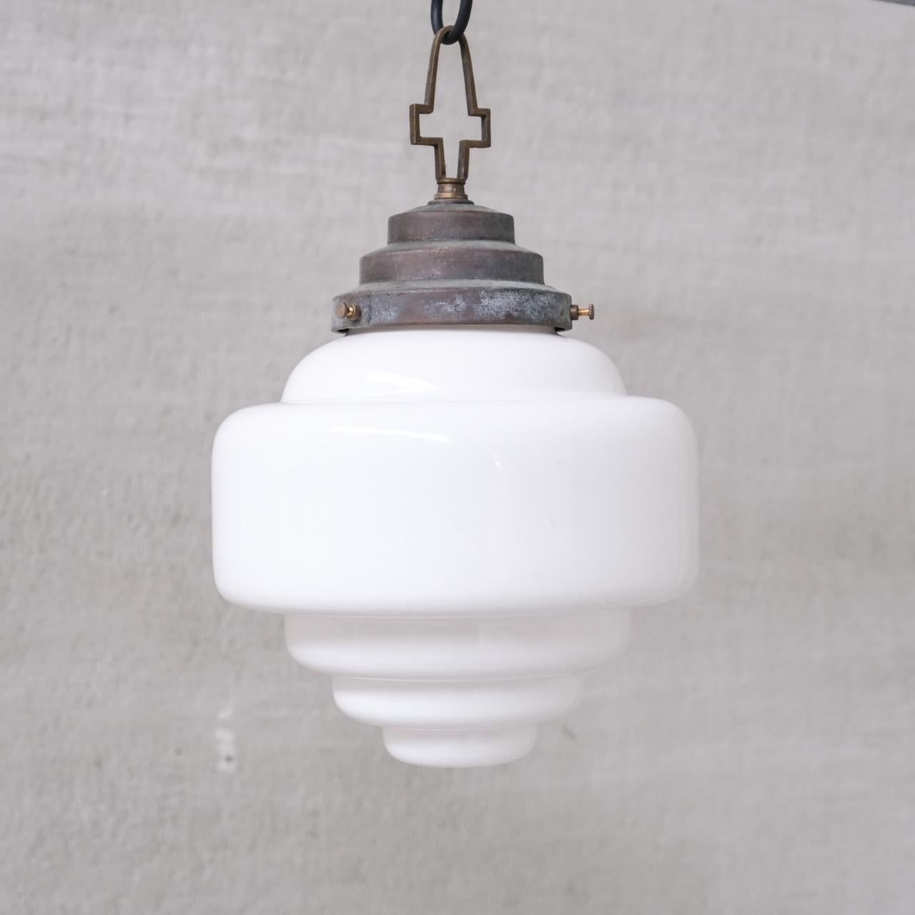Mid-20th Century Stepped Glass Opaline Pendant Light For Sale