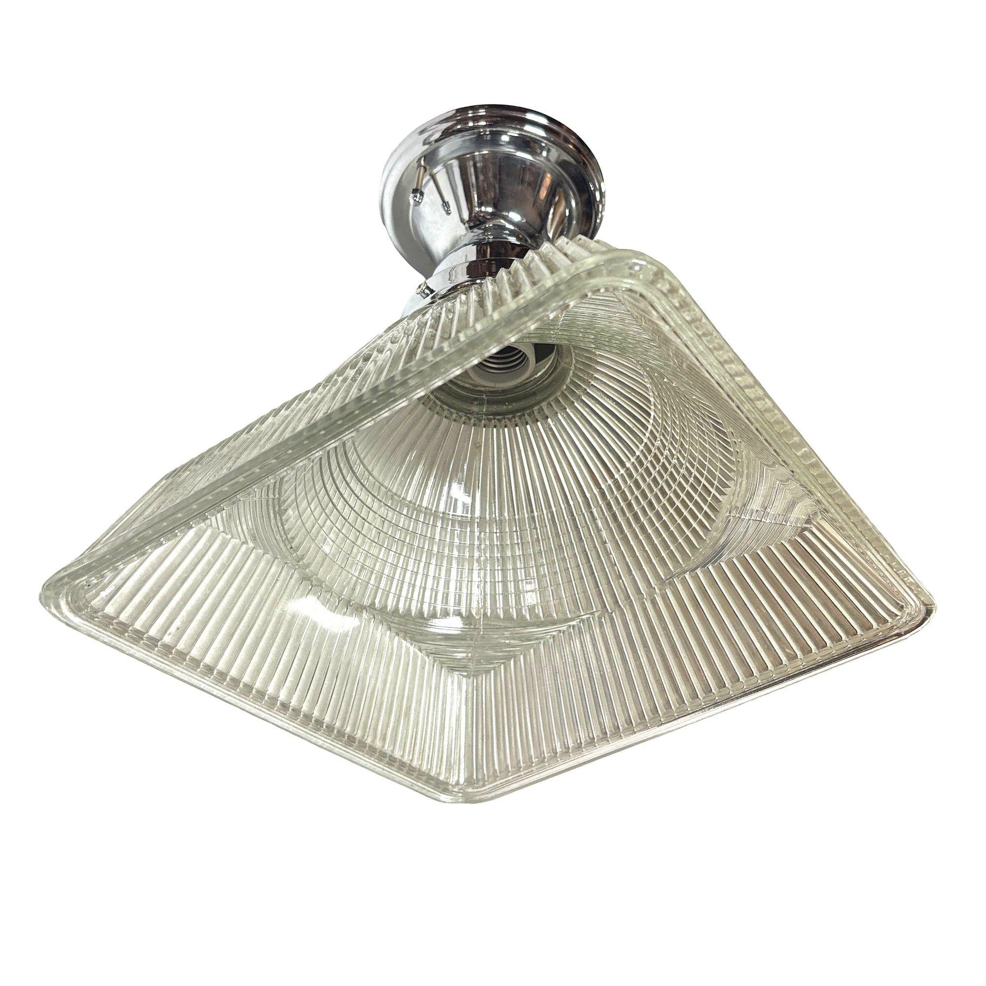 Ciondolo quadrato Holophane a gradini con luce a soffitto cromata in vendita 1