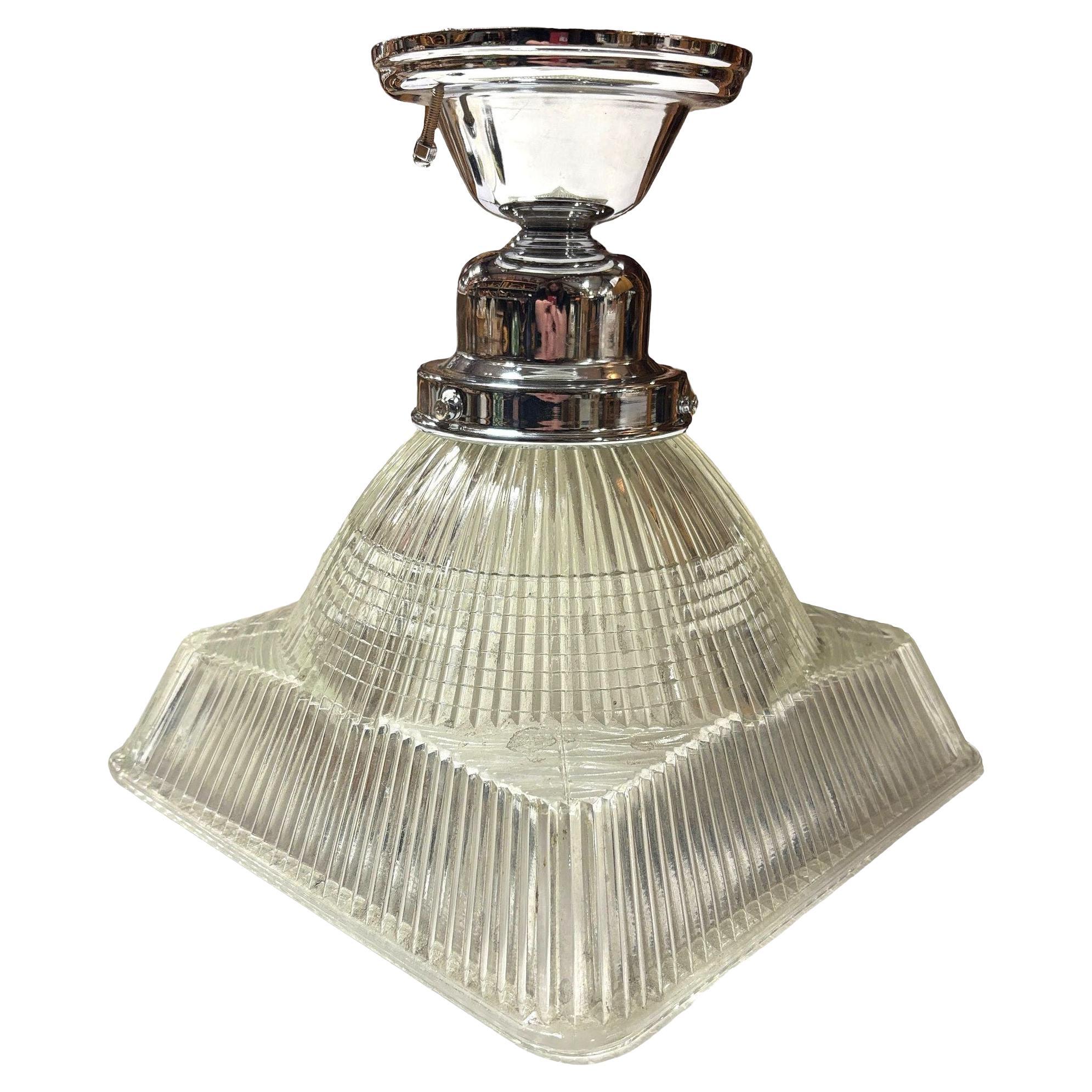 Ciondolo quadrato Holophane a gradini con luce a soffitto cromata
