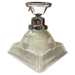 Stepped Holophane Square Pendant Chrome Ceiling Light