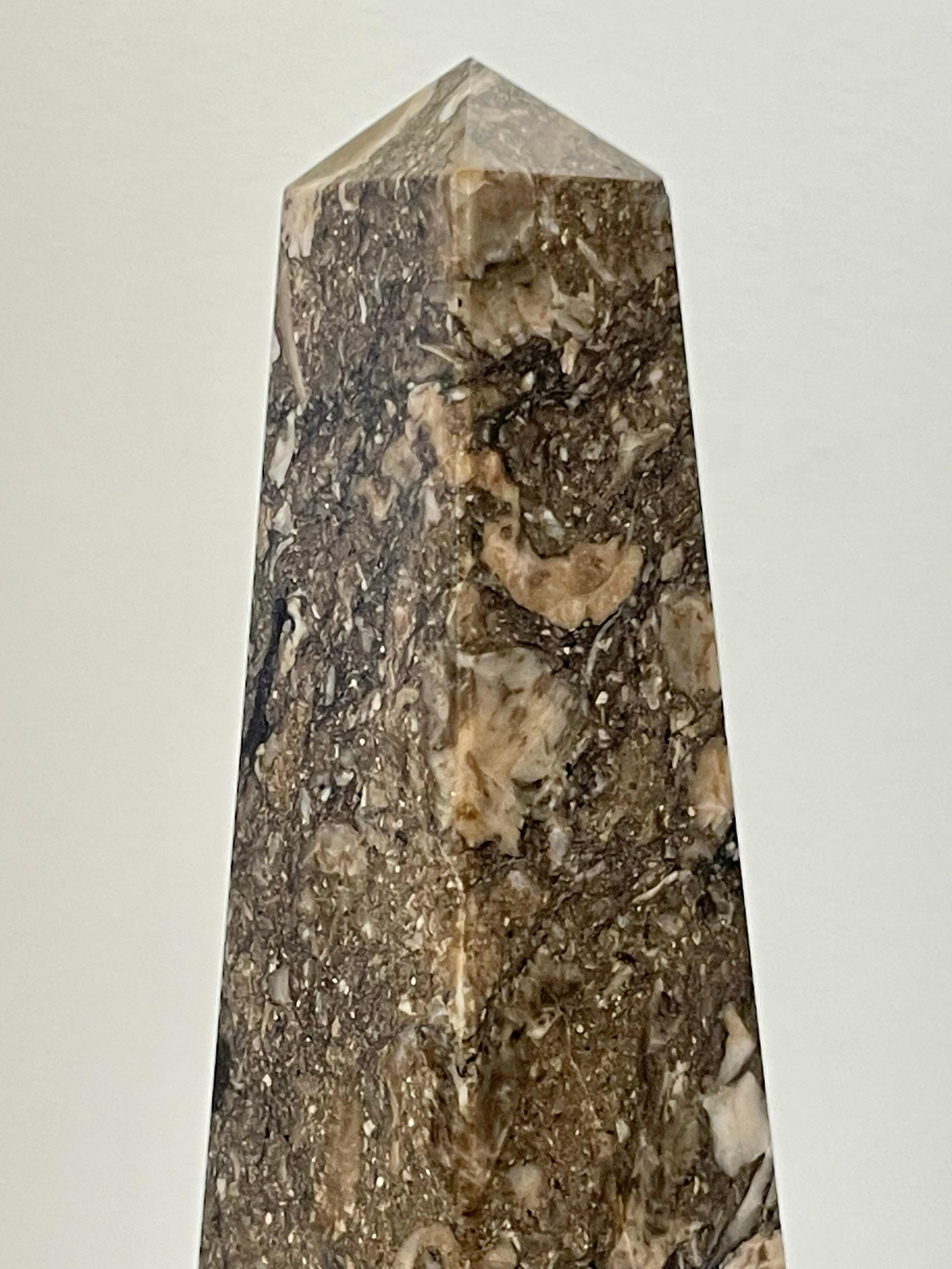 Classical Greek Stepped Obelisk Brown Fossil Tower For Sale