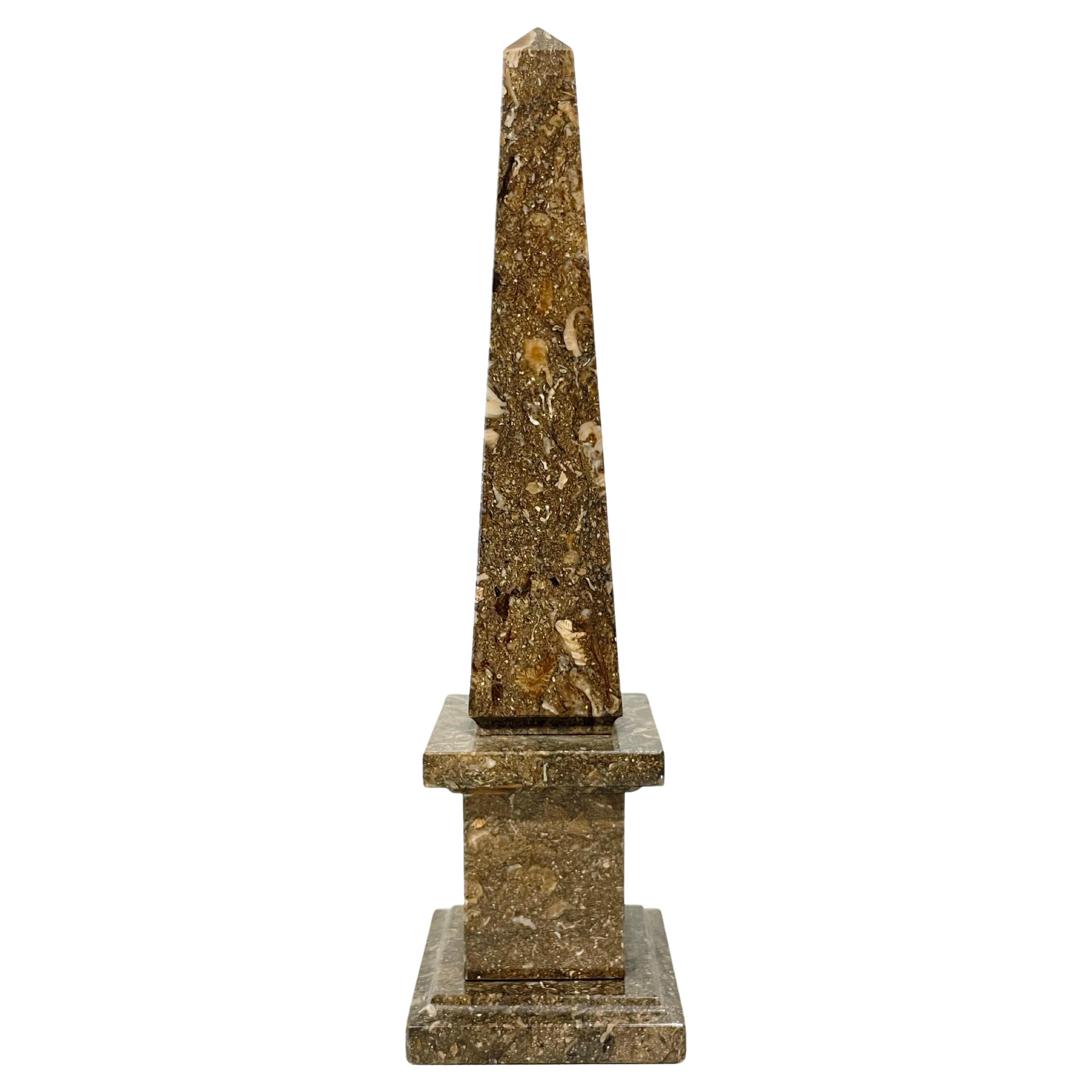 Stepped Obelisk Brown Fossil Tower For Sale