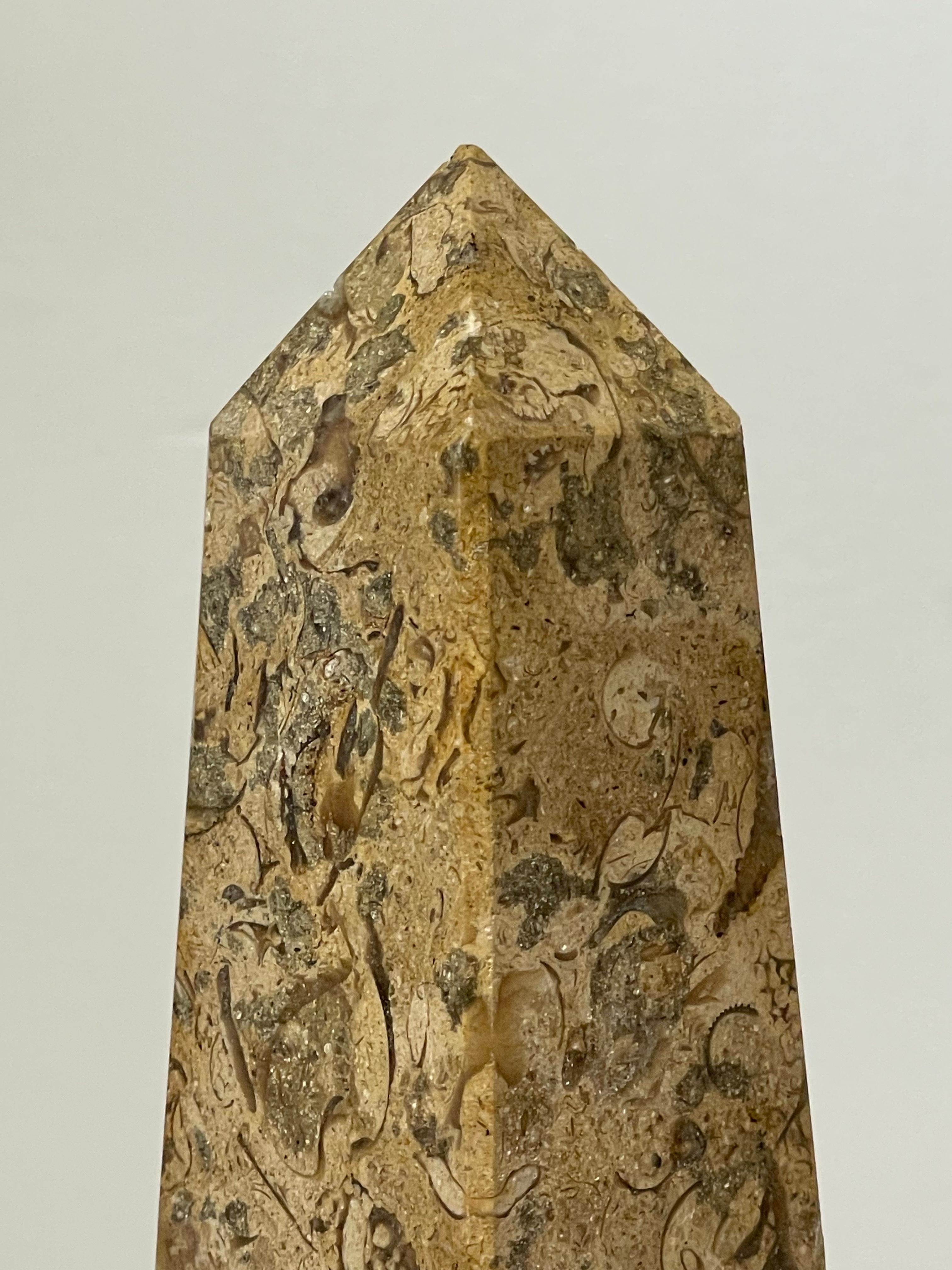 Classical Greek Stepped Obelisk Fossil Stone Tower For Sale