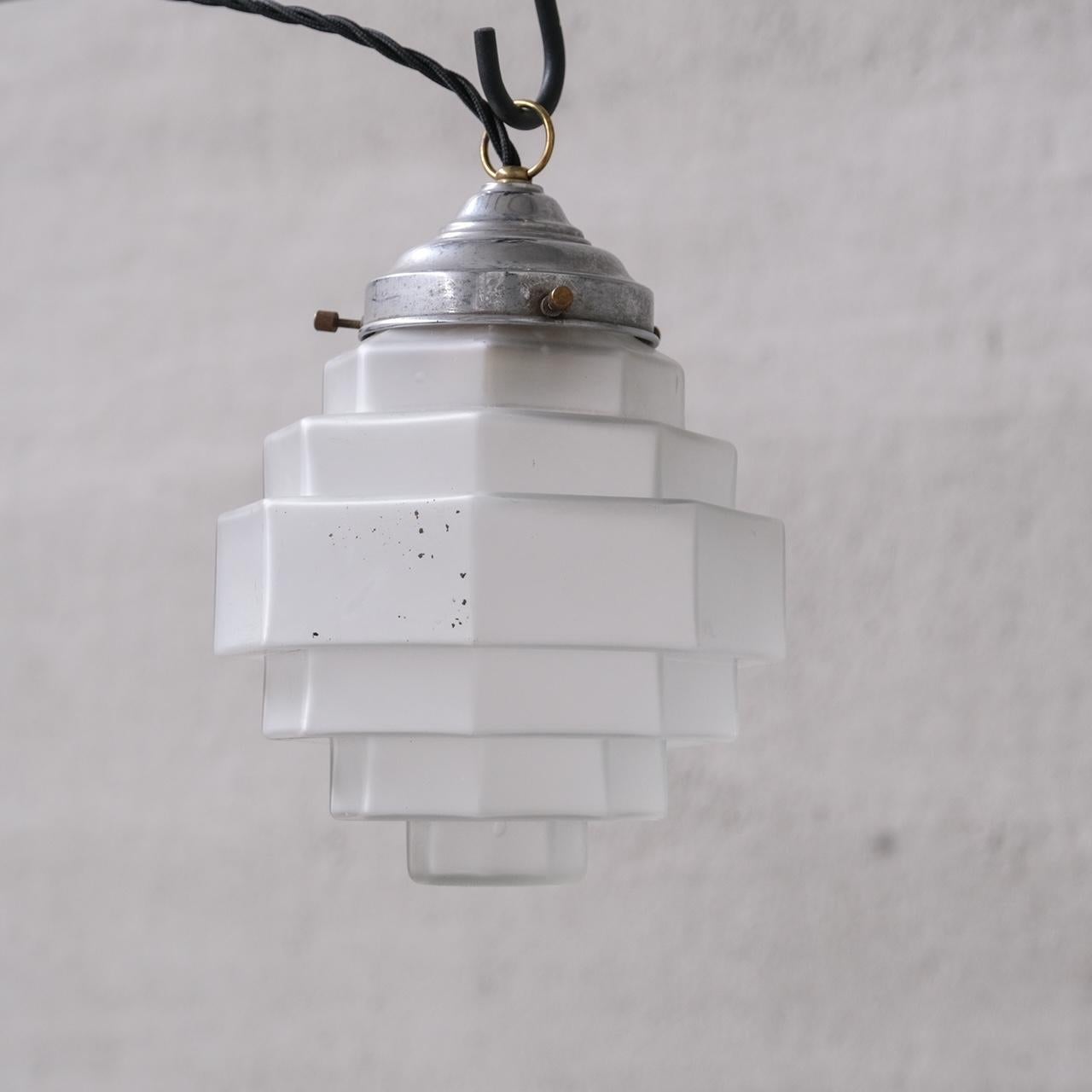 Mid-Century Modern Stepped Opaque Glass Mid-Century Pendant Light For Sale