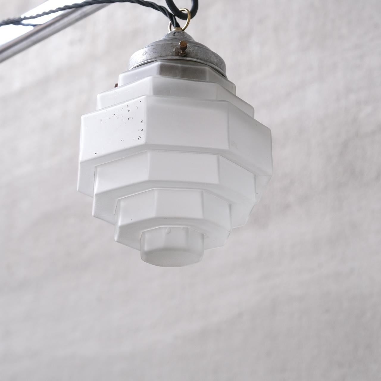 Stepped Opaque Glass Mid-Century Pendant Light For Sale 1
