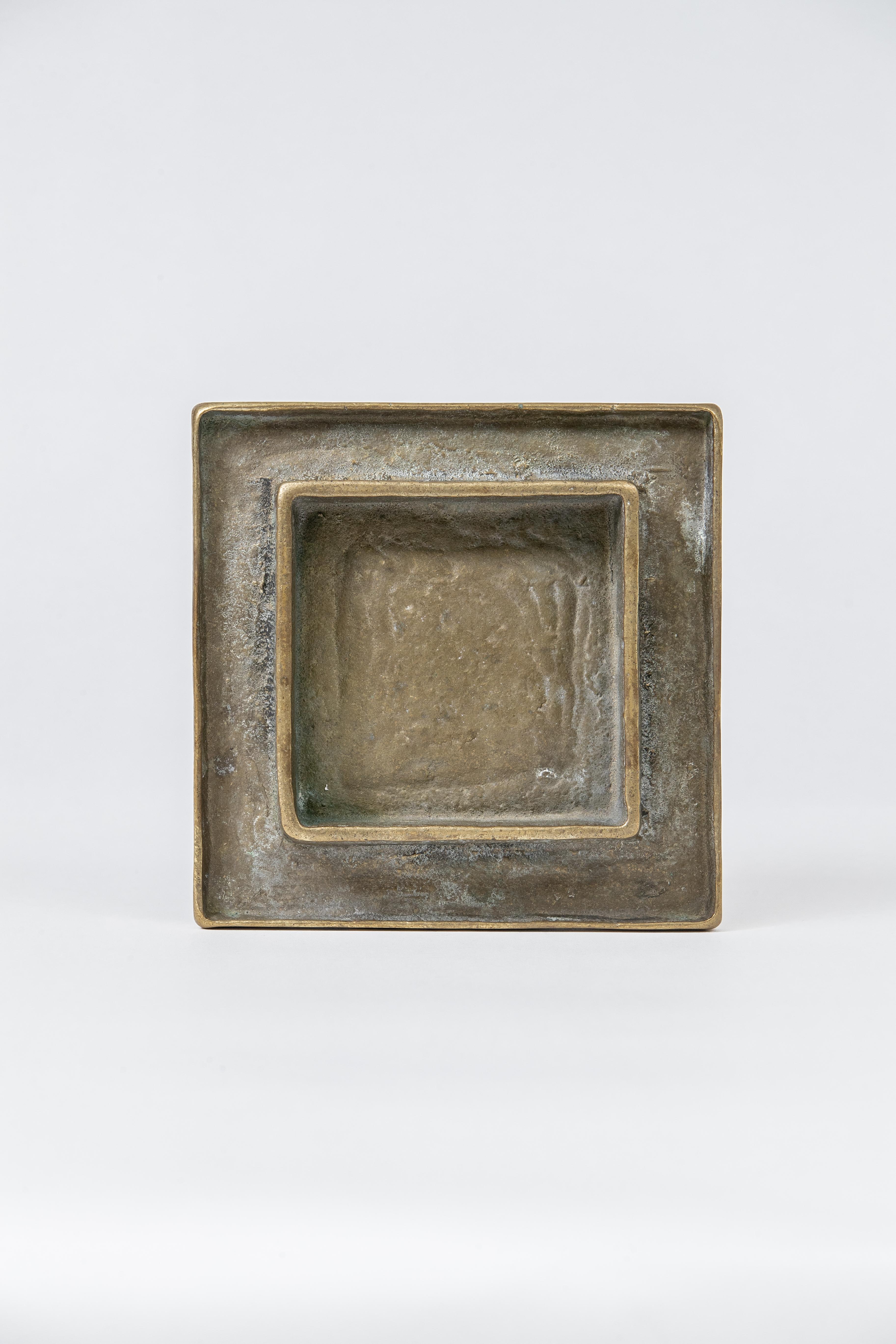 Brutalist Stepped Square Bronze Dish Vide-Poche, France, 1960s