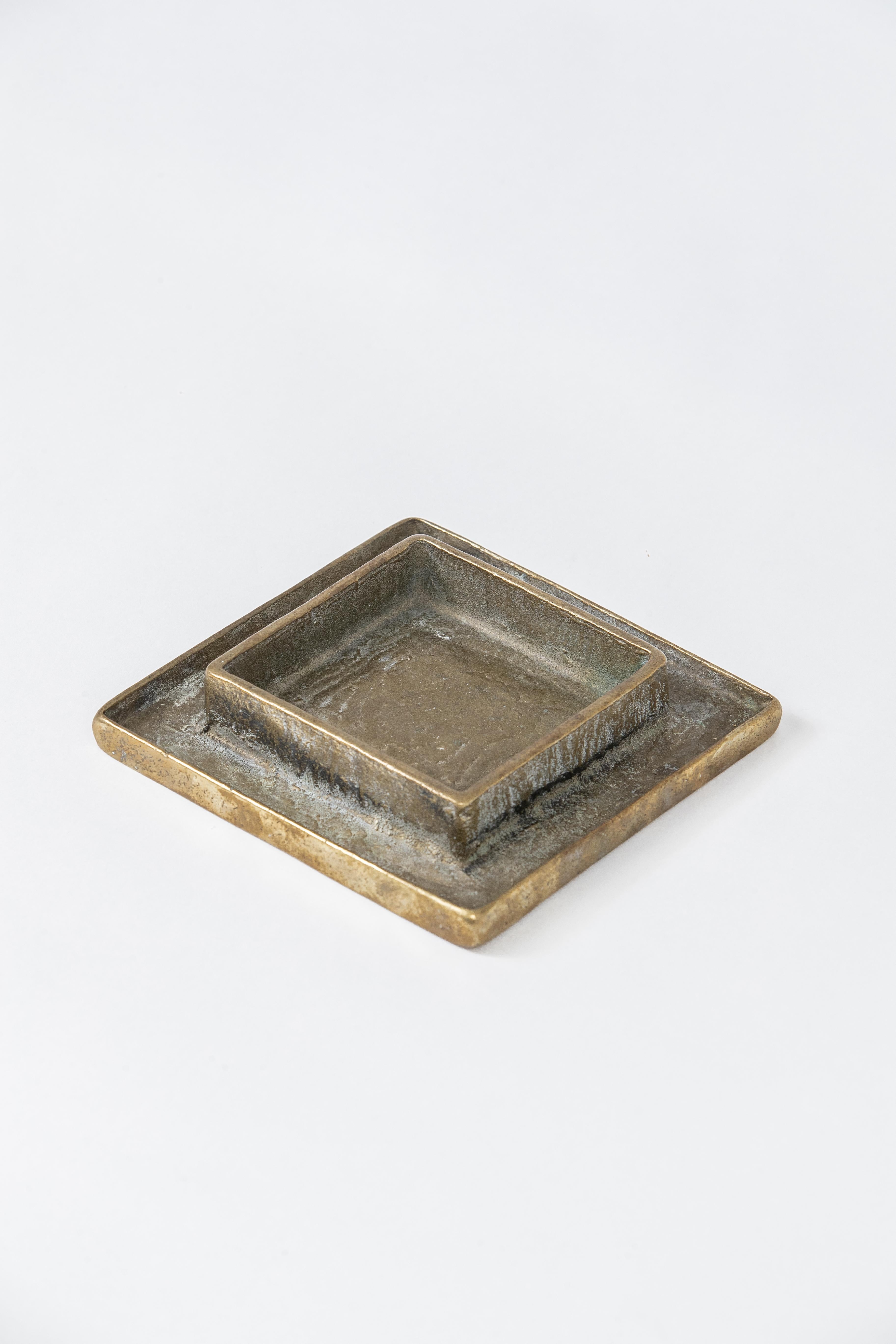 Stepped Square Bronze Dish Vide-Poche, France, 1960s In Good Condition In New York, NY