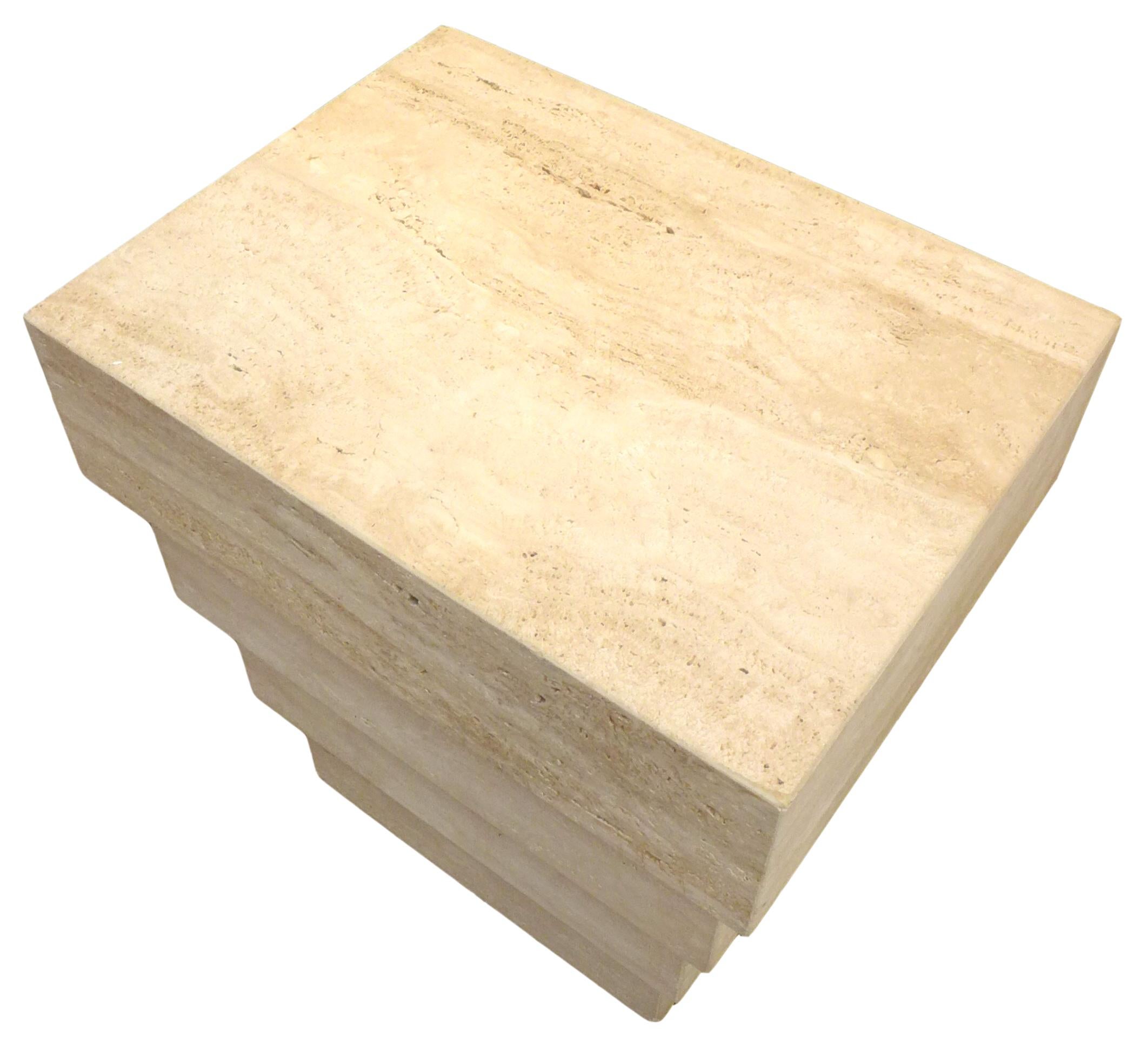 Stepped Travertine Table In Good Condition For Sale In Los Angeles, CA