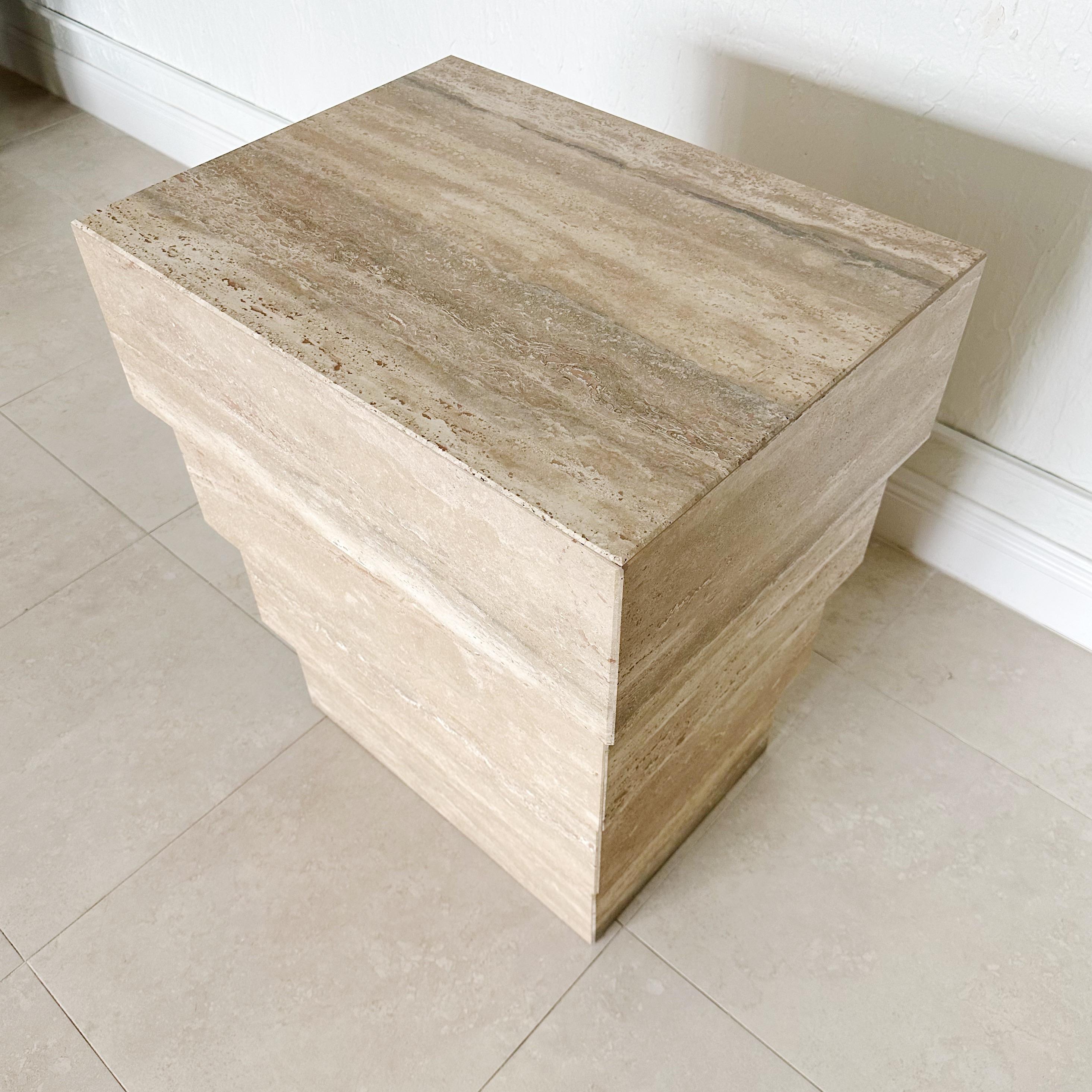 Stepped Vintage Honed Italian Travertine Marble Pedestal Table Base 1