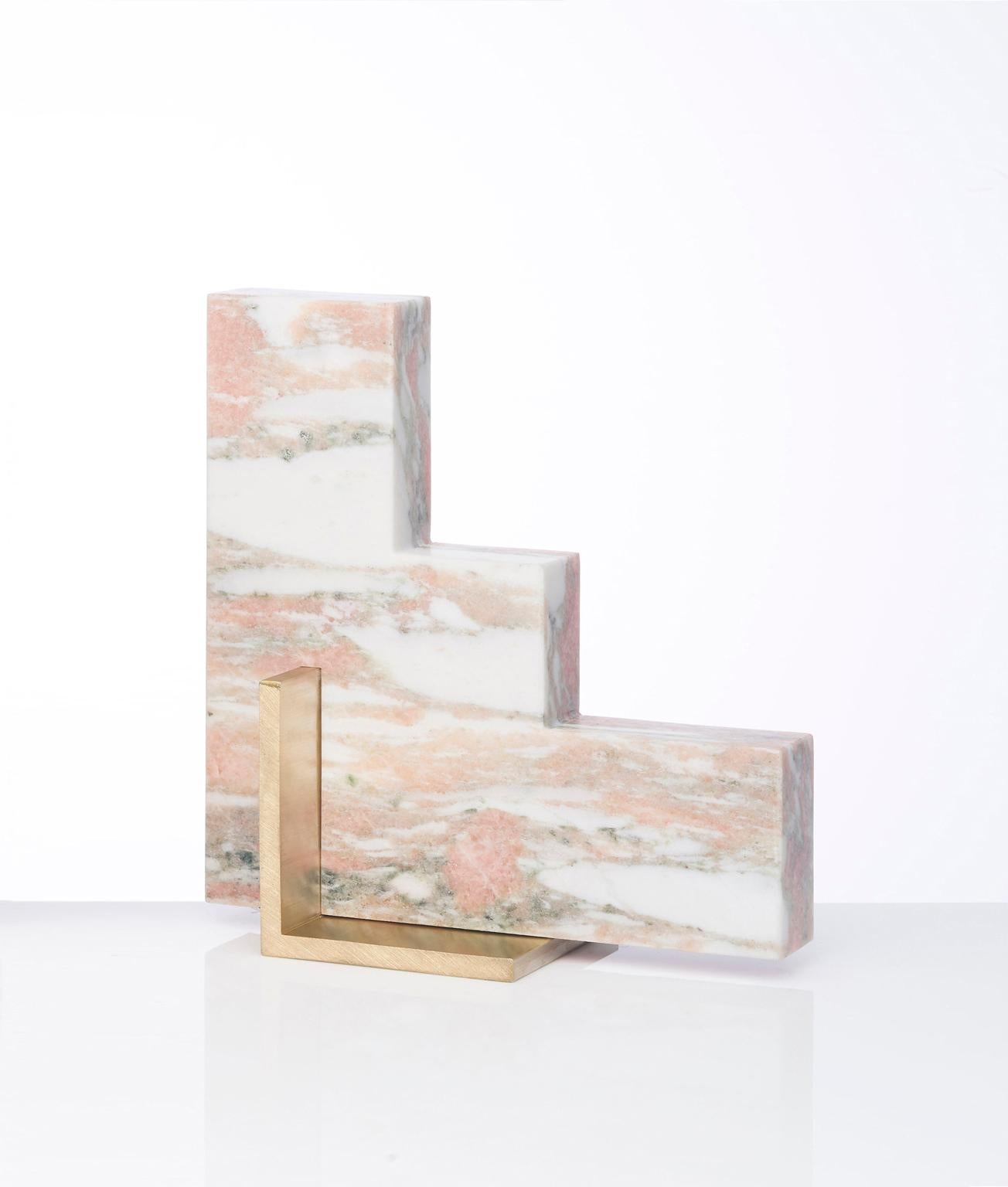 Brushed Steppy Bookend in Norwegian Rose Marble For Sale