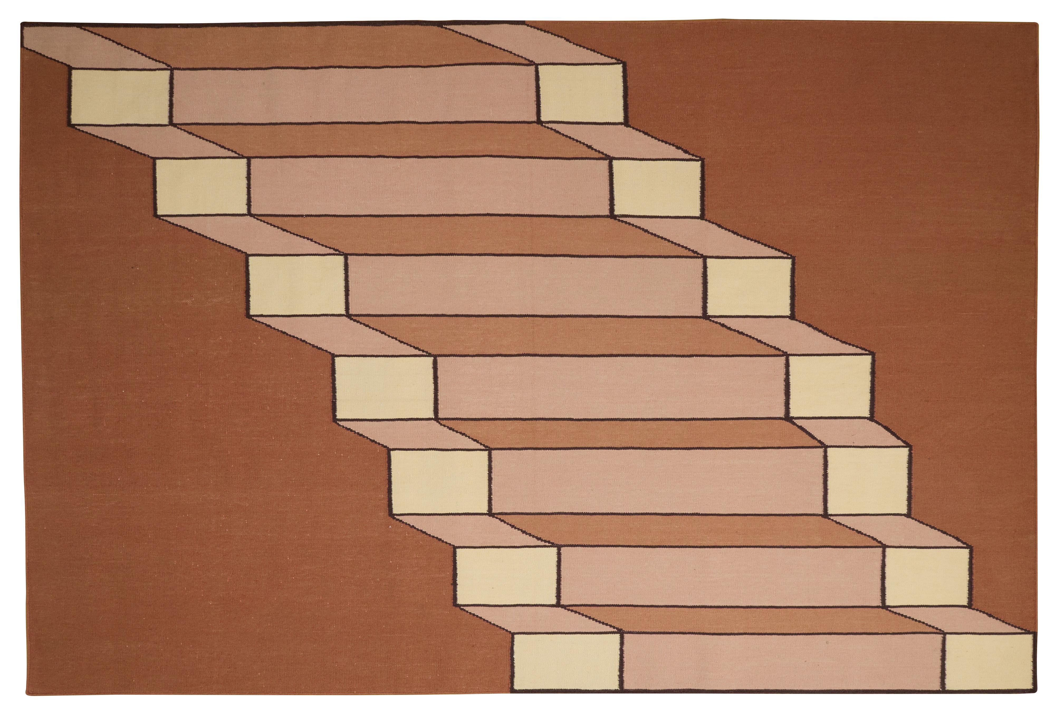 Indian Steps Kilm - modernist, minimal, geometric, custom colours, sizes by Wende Reid For Sale