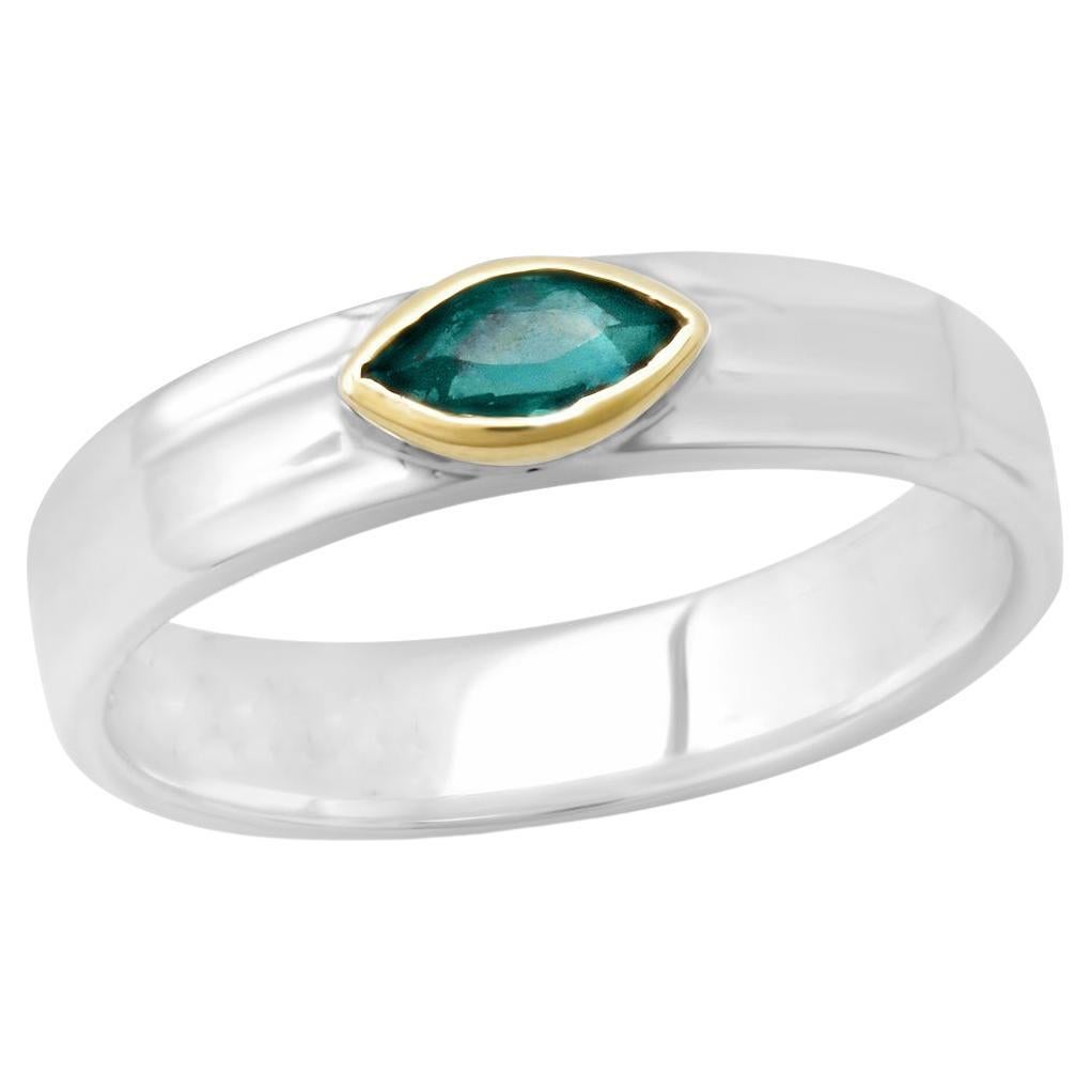 Ster. Silver  "Liquid Metal" Narrow Hammered Band w/ KNIFE EDGE Teal Tourmaline For Sale