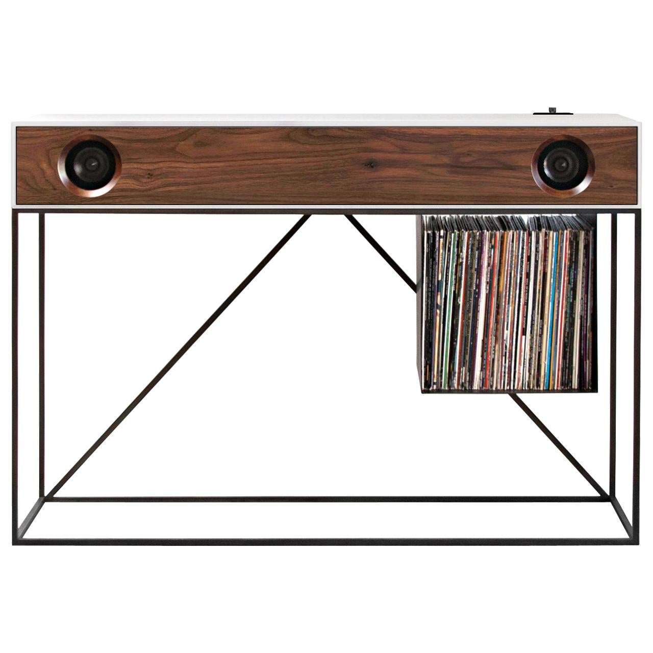 Stereo Console Table Jet Black with Walnut Front with Turntable