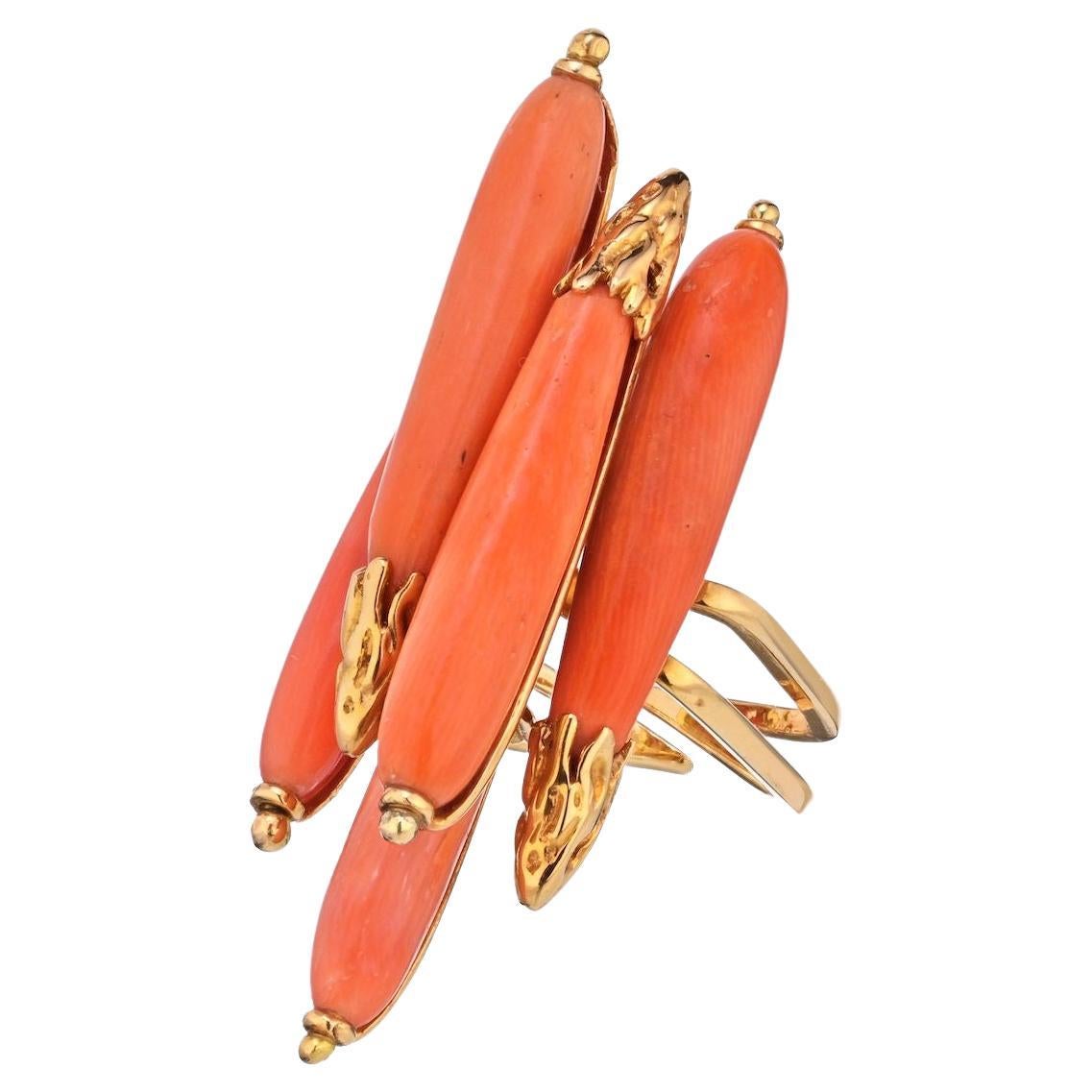 Sterle 18K Yellow Gold Elongated Multi Coral Estate Ring