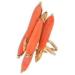 Vintage Sterle 18K Yellow Gold Elongated Multi Coral Estate Ring