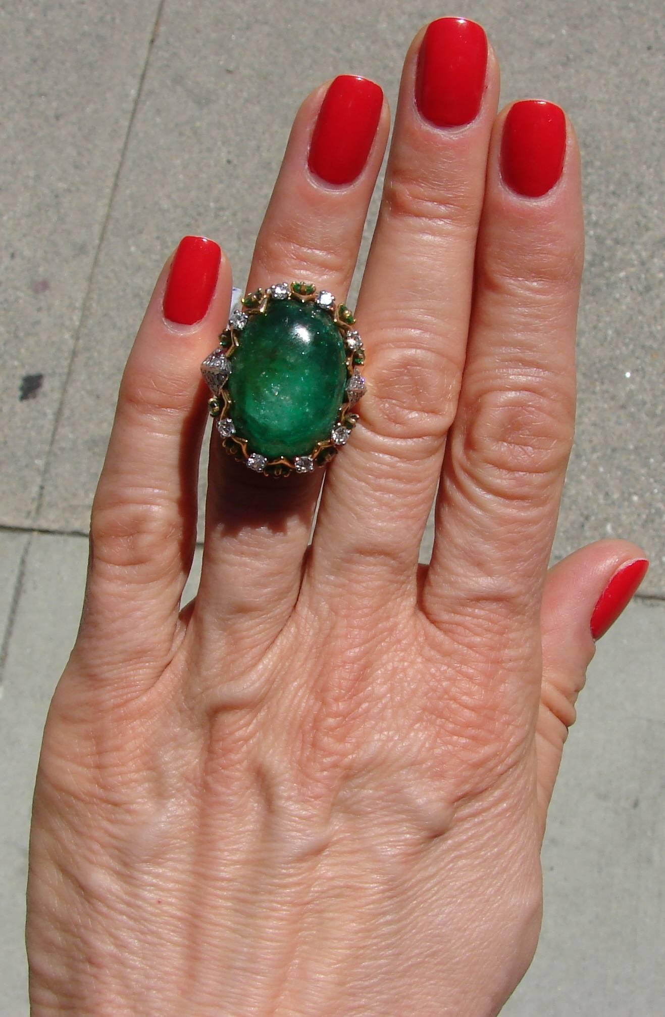 Sterle Cabochon Emerald Diamond Gold Ring 6