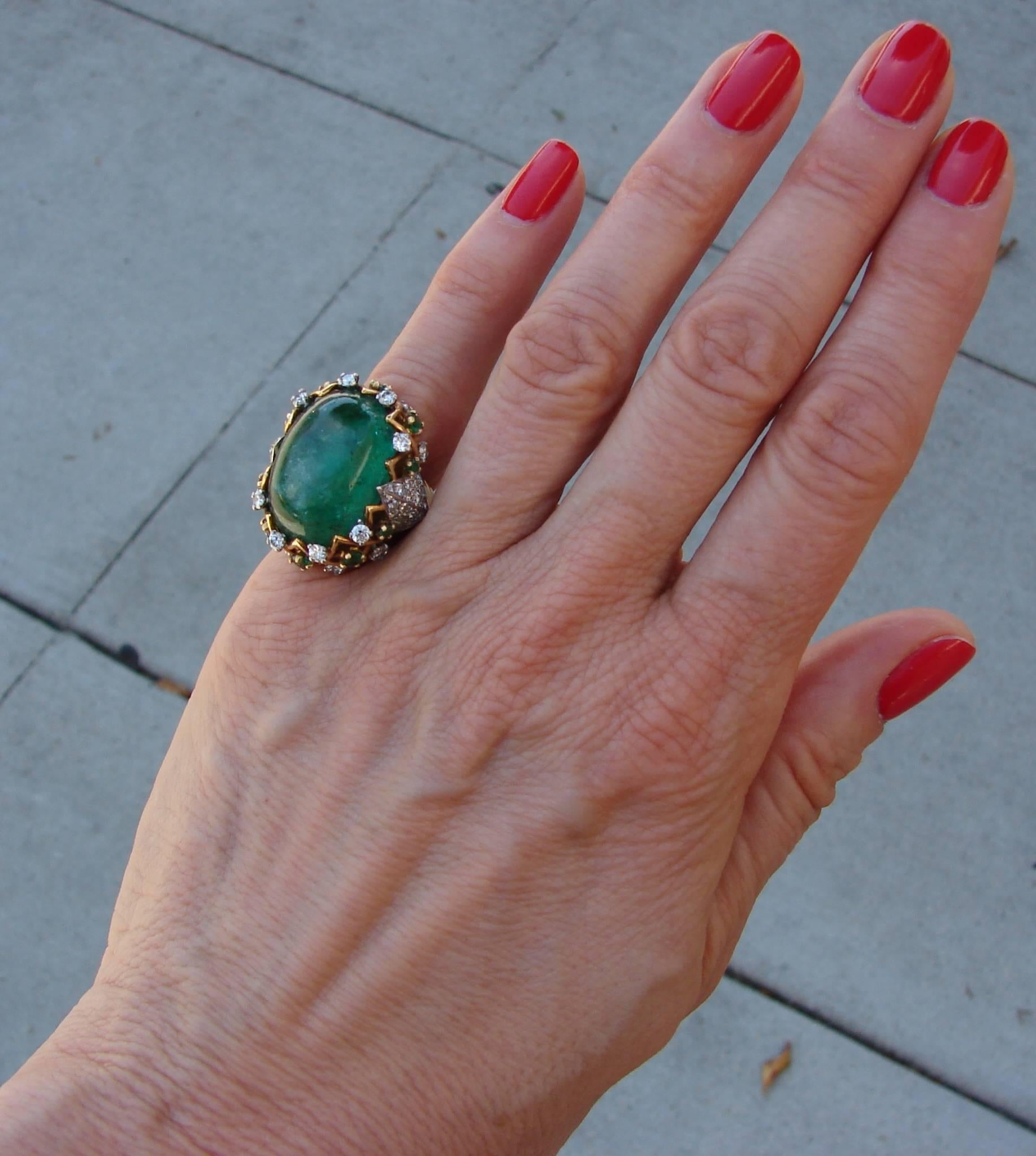 Sterle Cabochon Emerald Diamond Gold Ring 4